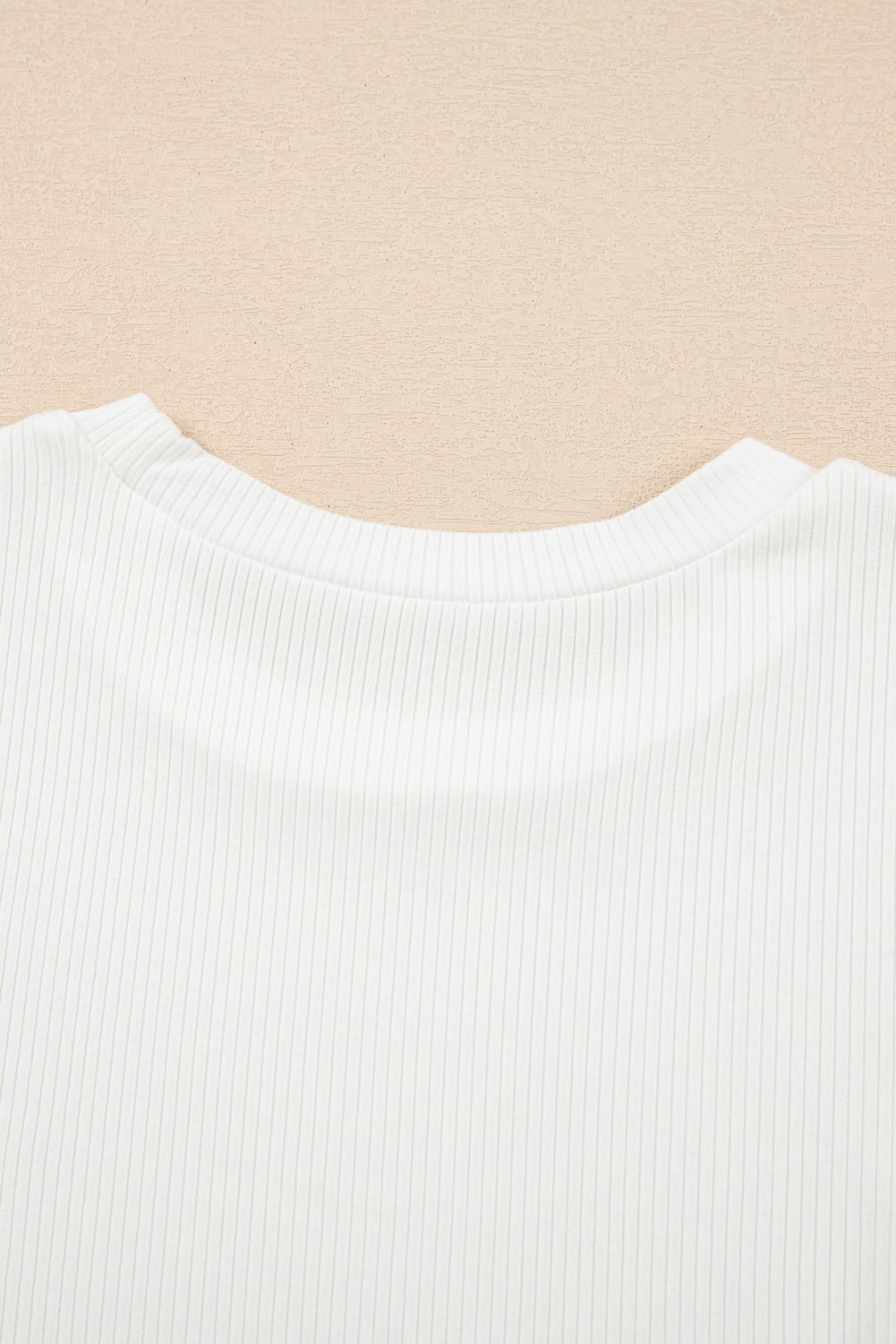 White Eyelet Pattern Short Sleeve Patchwork Ribbed Top