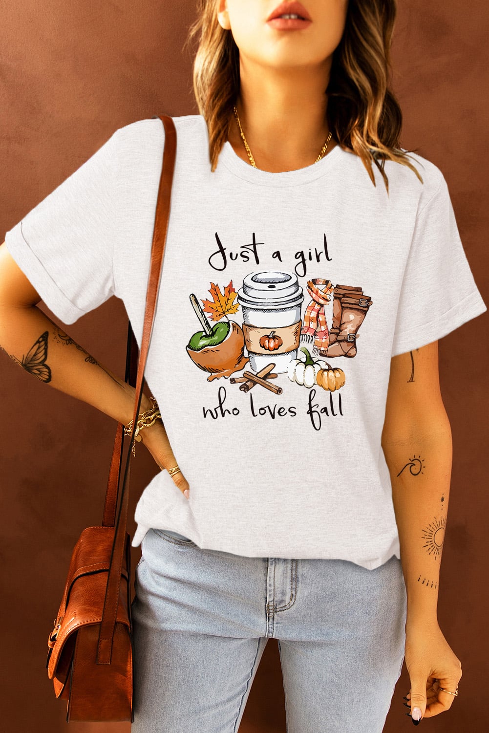 White Just A Girl Who Loves Fall Graphic T Shirt