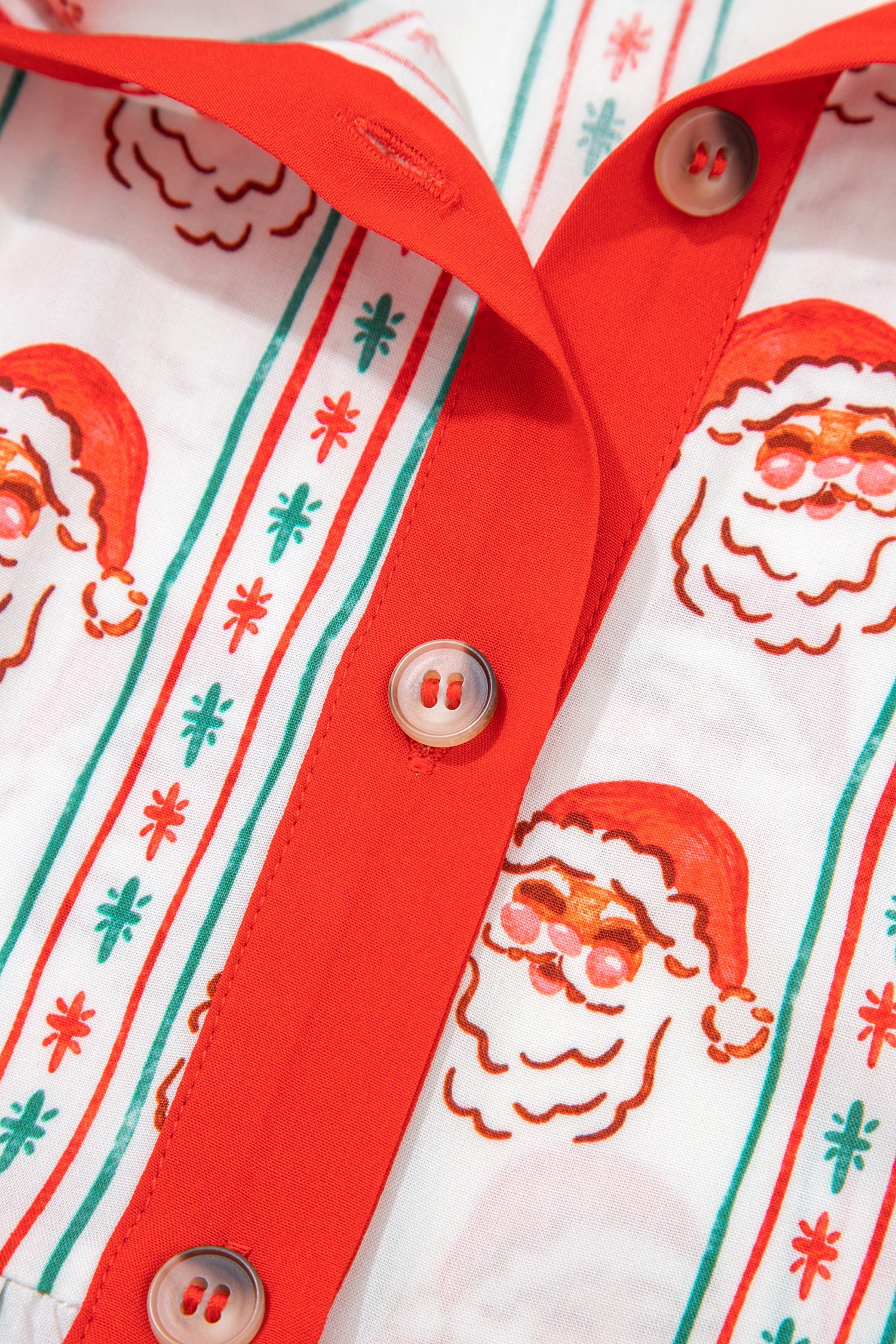 White Father Christmas Contrast Collar Button Front Long Sleeve A-line Mini Dress