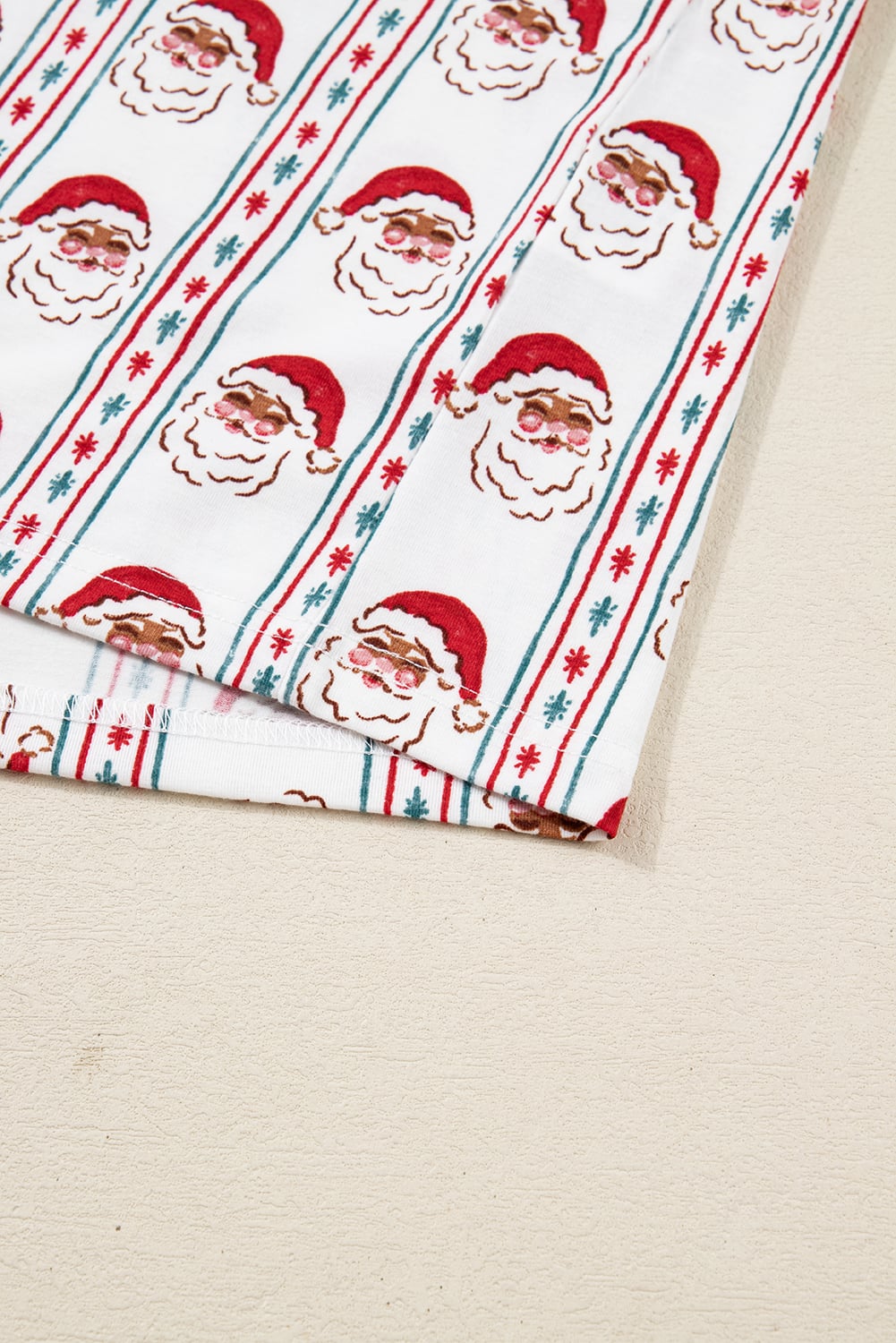 White Father Christmas Striped Print Contrast Drawstring Lounge Pant Set