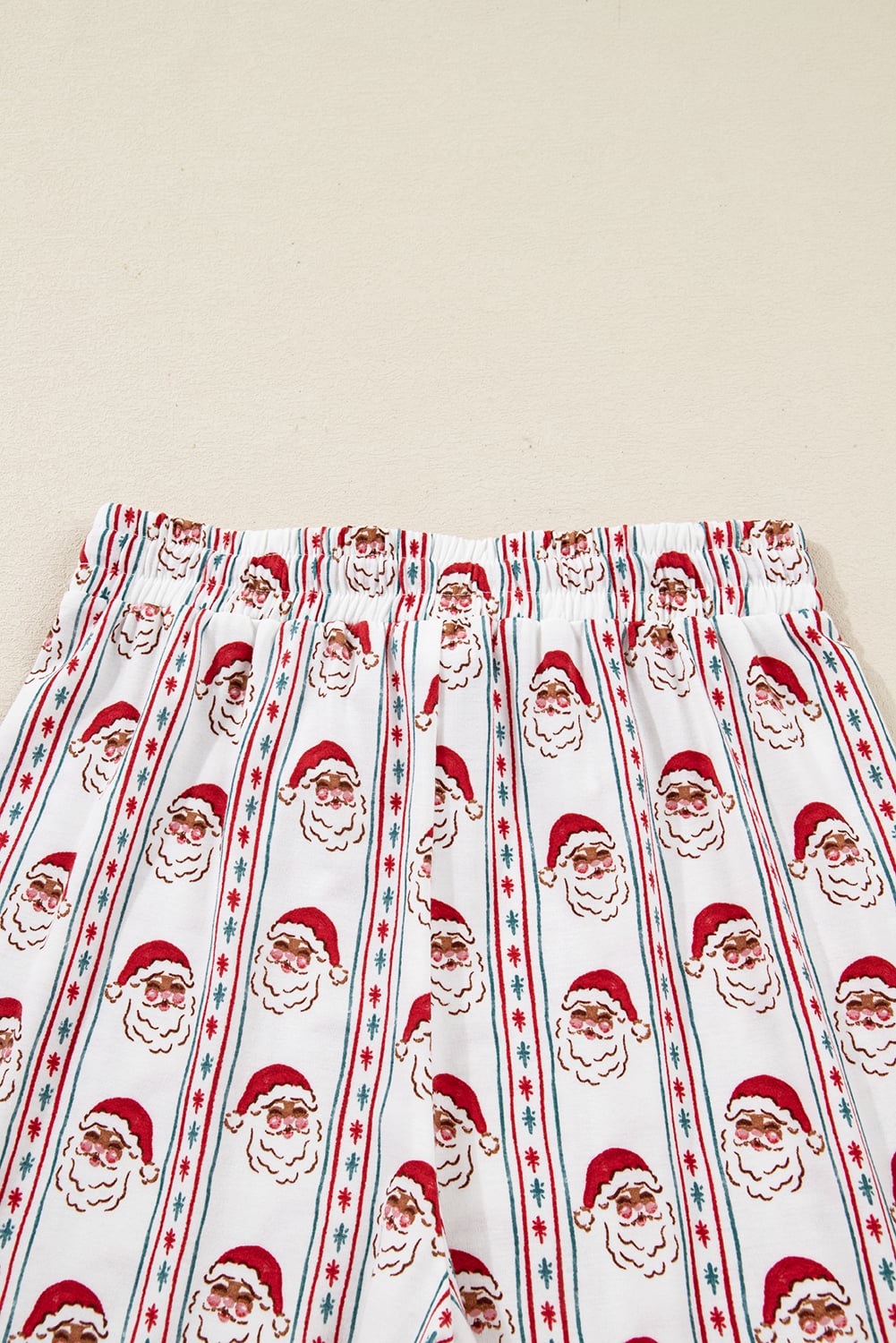 White Father Christmas Striped Print Contrast Drawstring Lounge Pant Set