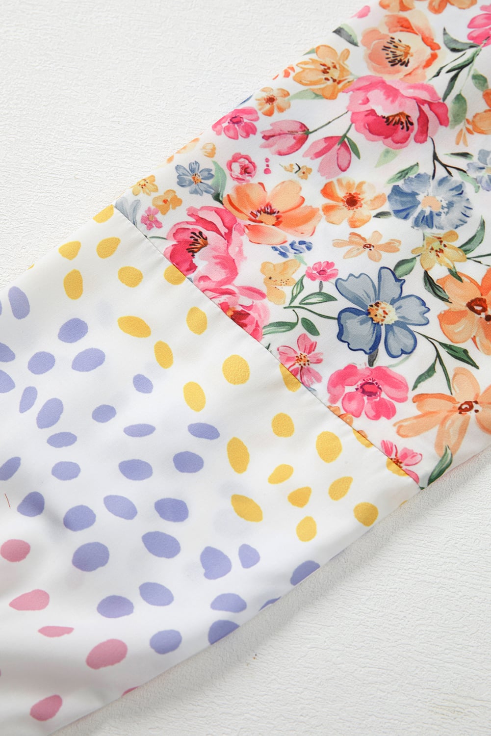 White Floral Dotted Mixed Print Patchwork Sleeve High Low Casual Sweatshirt
