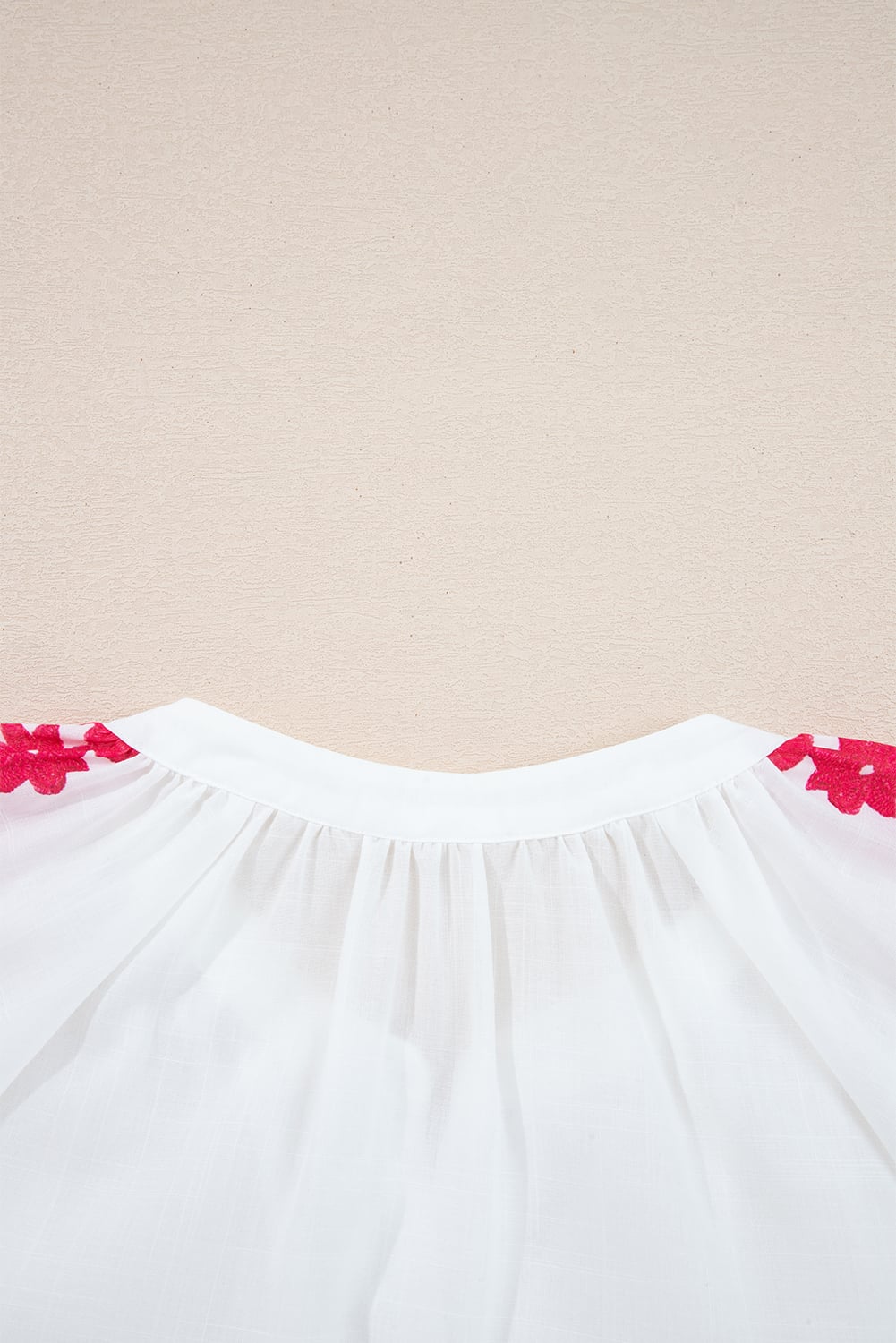 White Floral Embroidered Puff Long Sleeve Casual Shirt