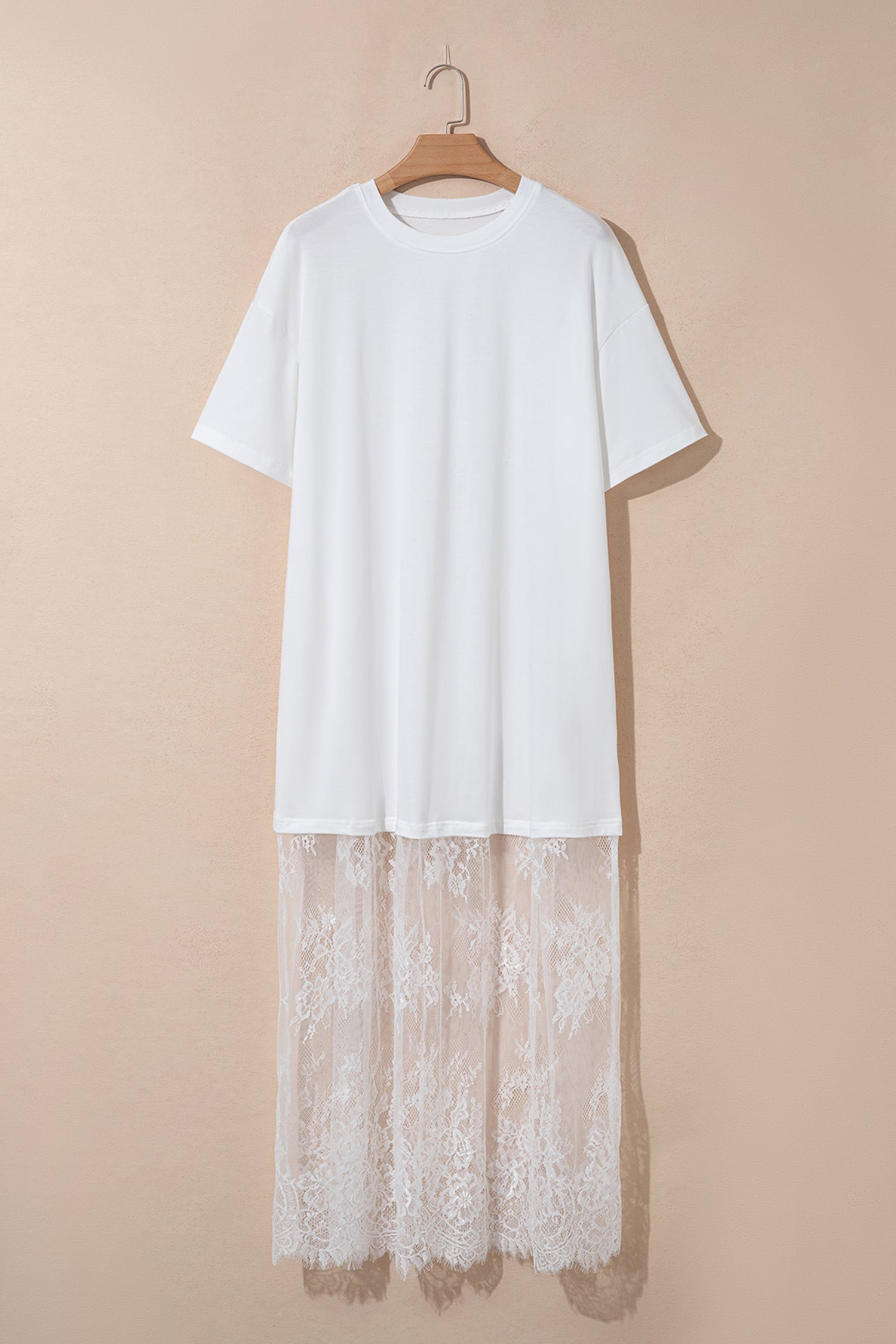 White Floral Patchwork Short Sleeve T Shirt Loose Maxi Dress