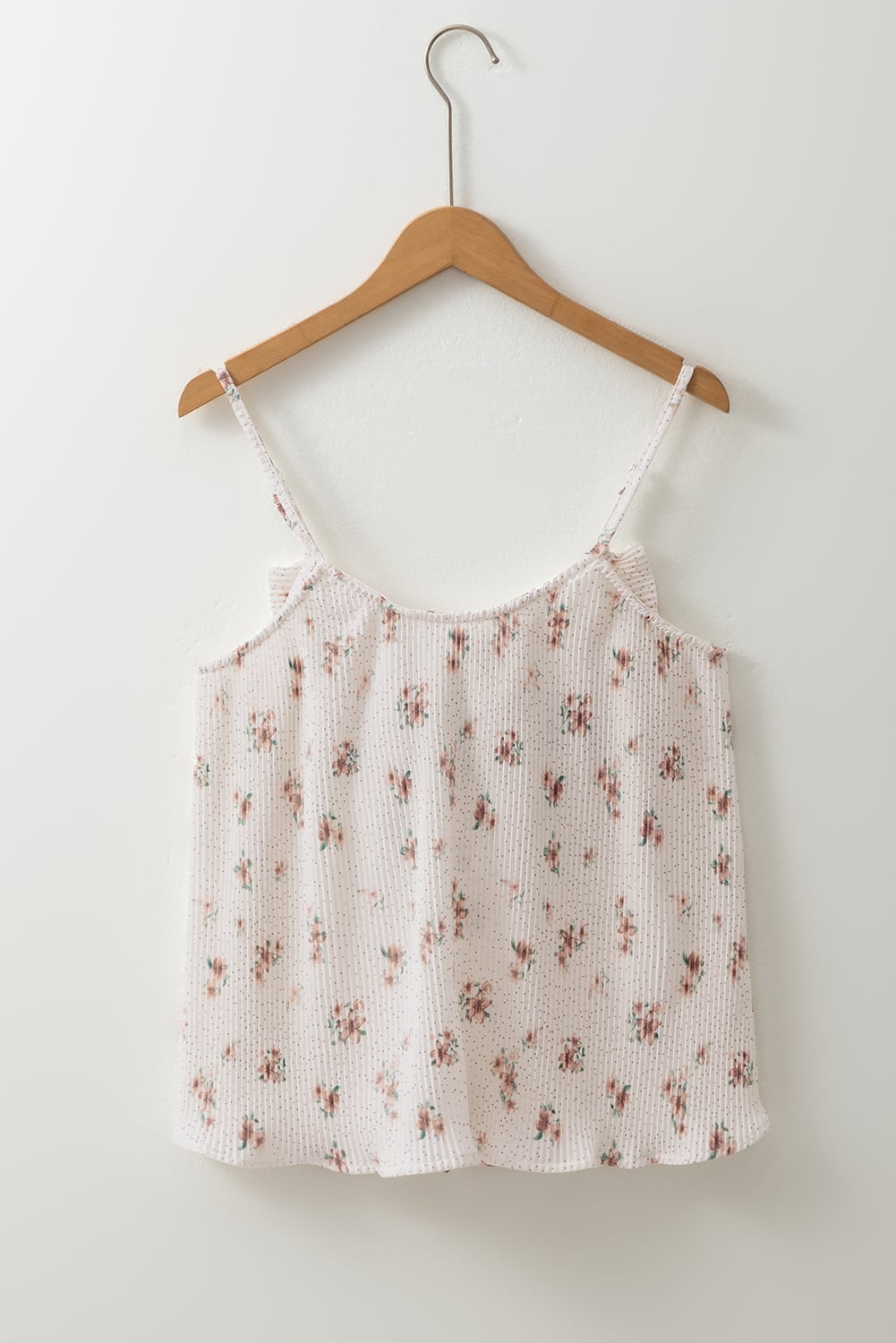White Floral Pleated Big Bow Back Spaghetti Straps Tank Top