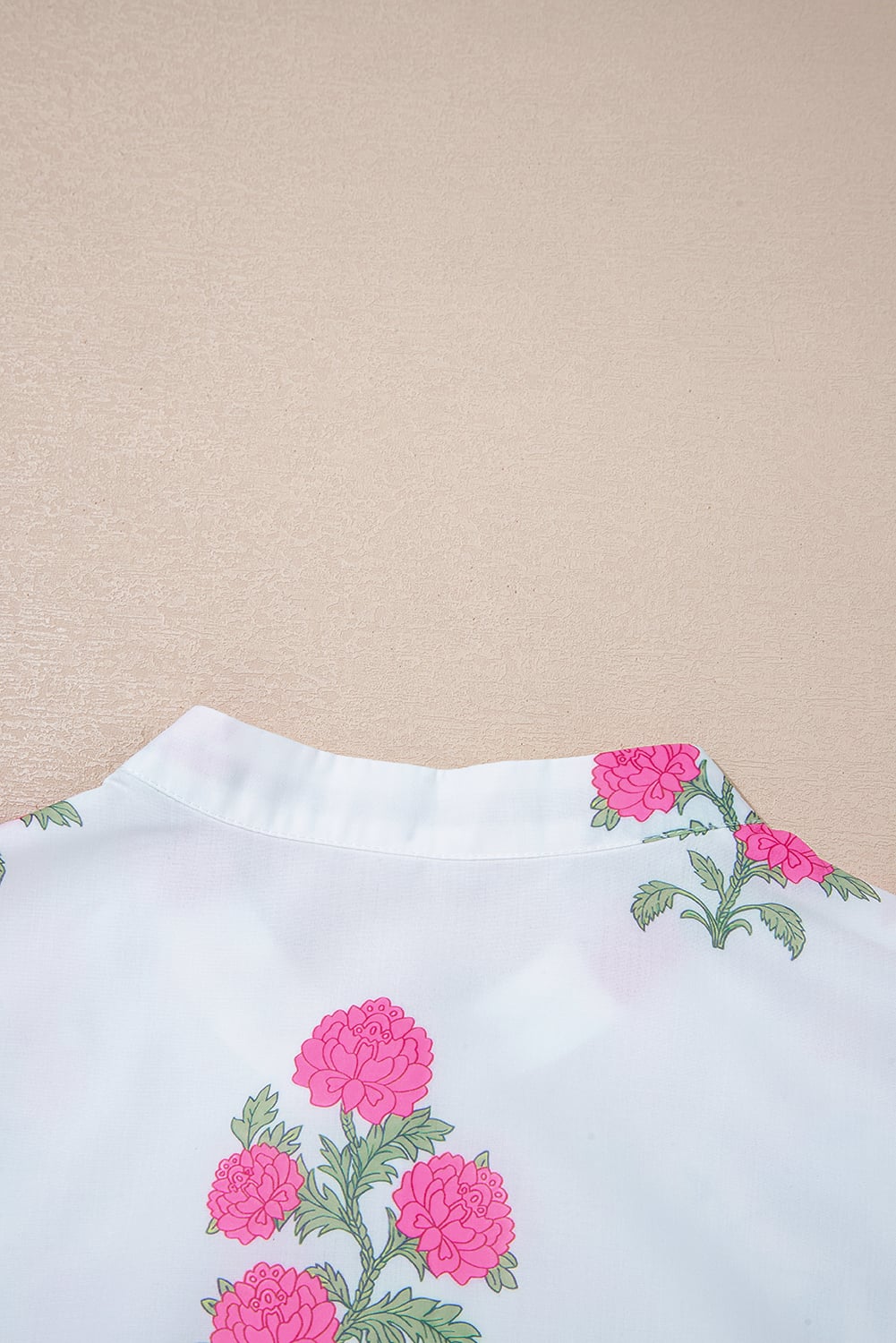 White Floral Print Half Button Mandarin Neck 3/4 Sleeve Maxi Dress