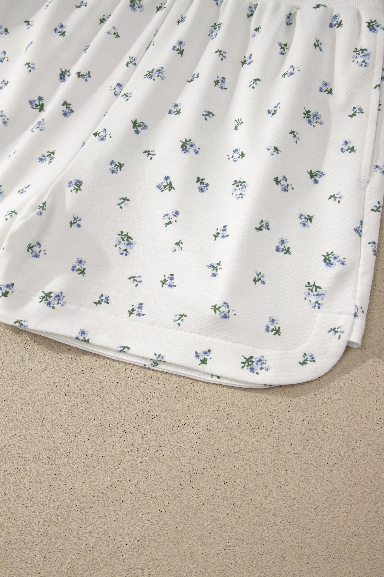White Floral Print Half Zip Top Matching Short Set