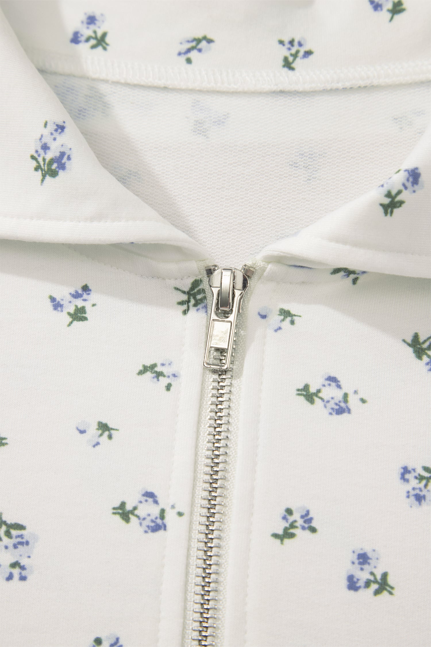 White Floral Print Half Zip Top Matching Short Set