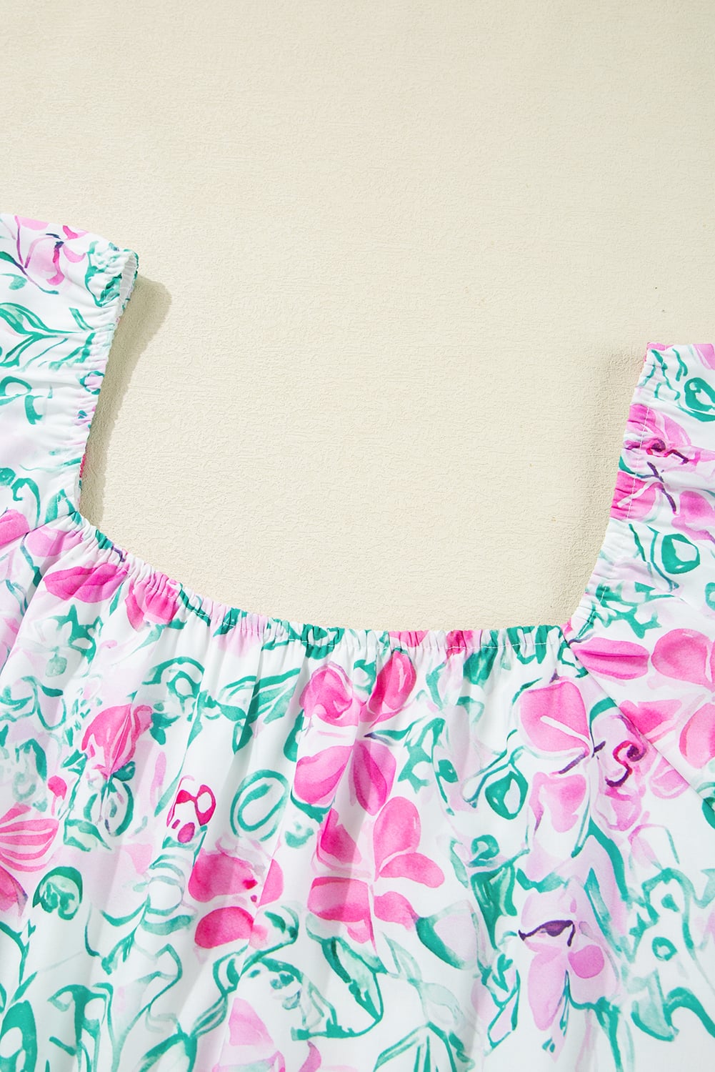 White Floral Print Ric-rac Trim Square Neck Plus Size Mini Dress