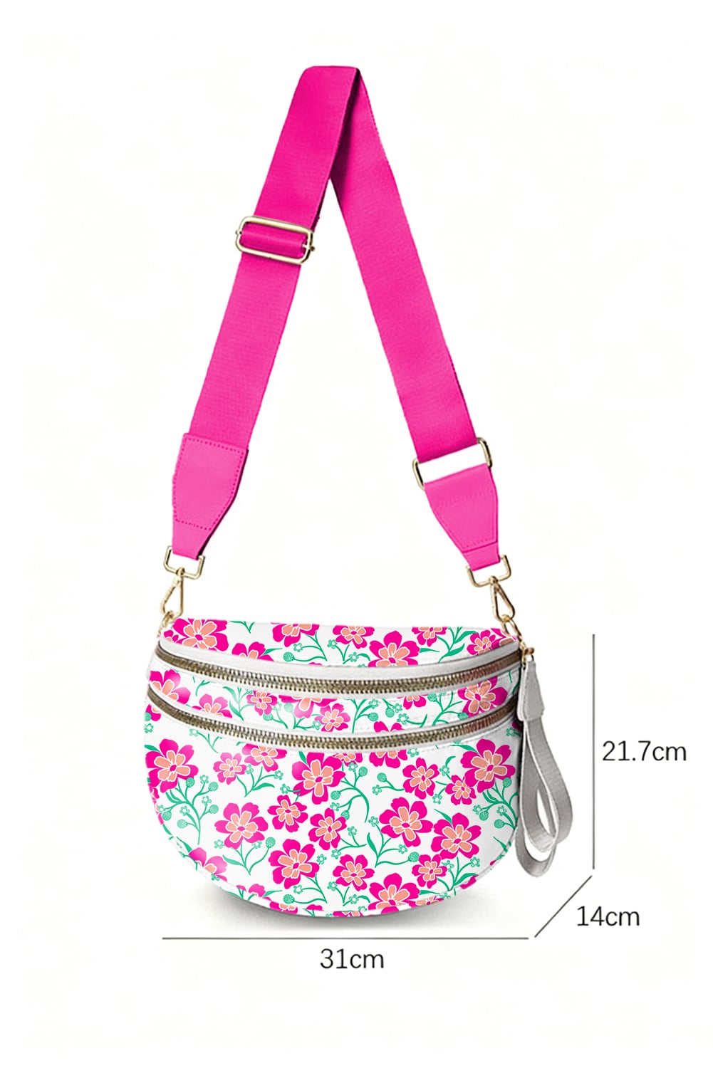 White Floral Printed Double Zip Crossbody Bag