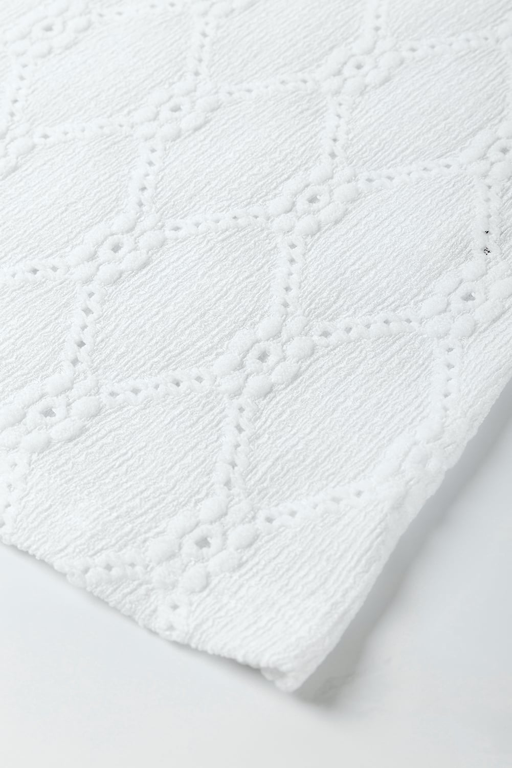White Flower Geometric Textured Button Short Sleeve Top
