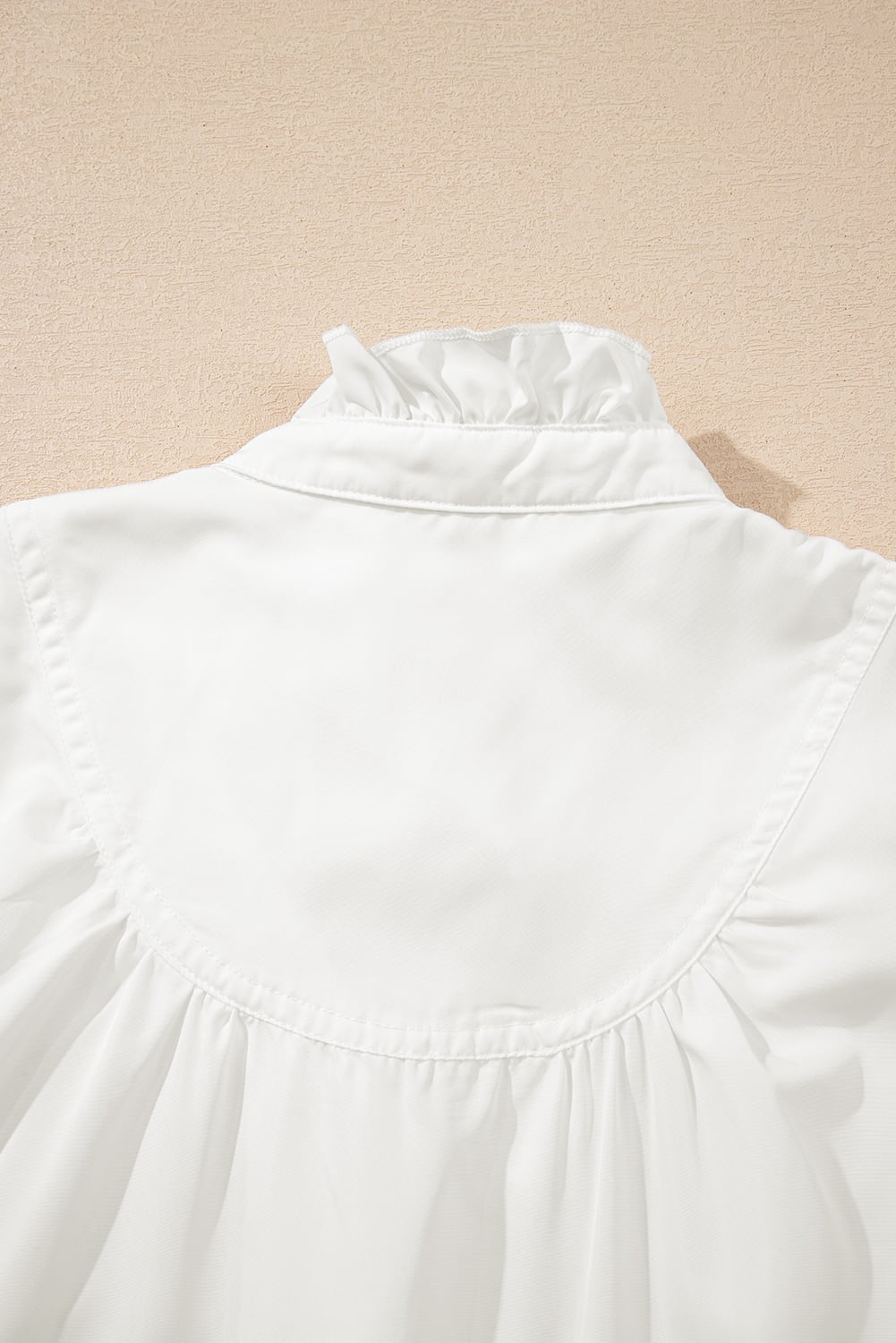 White Frilled Edge Half Button Stand Neck Bubble Sleeve Blouse