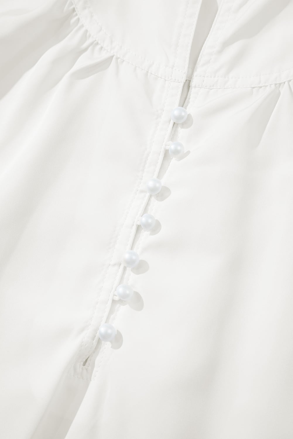 White Frilled Edge Half Button Stand Neck Bubble Sleeve Blouse