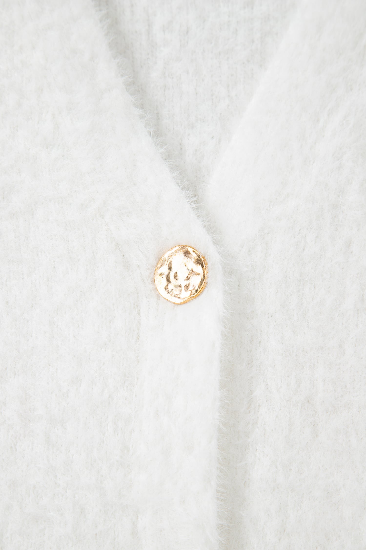 White Fuzzy Buttoned Front Midi Solid Cardigan