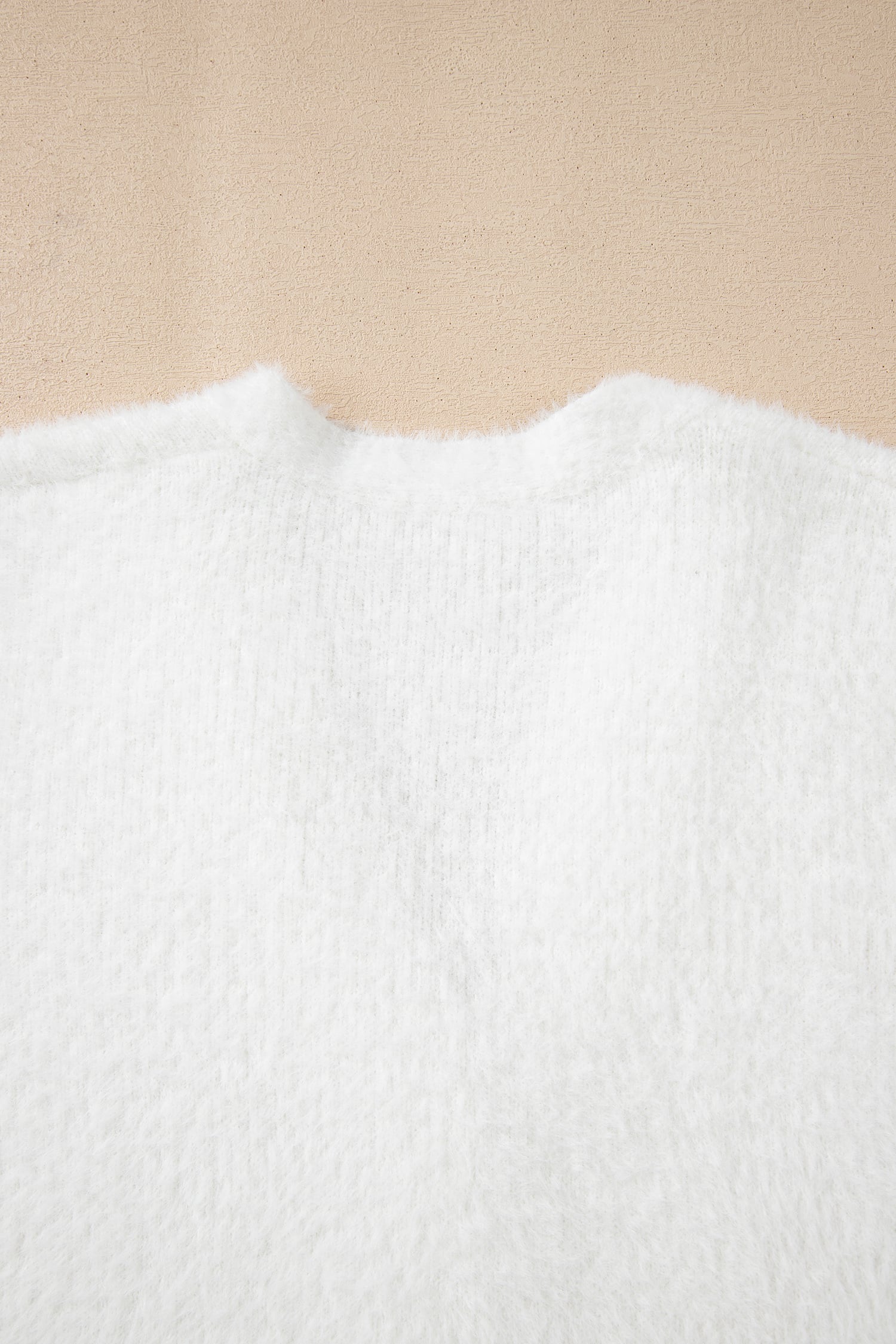 White Fuzzy Buttoned Front Midi Solid Cardigan
