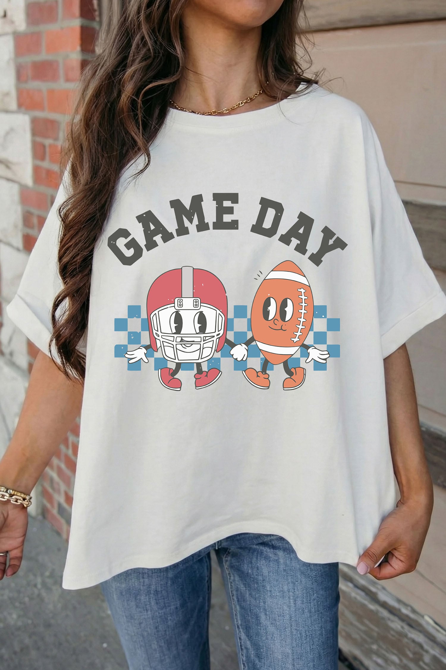 White Game Day Football Graphic Casual Loose T Shirt