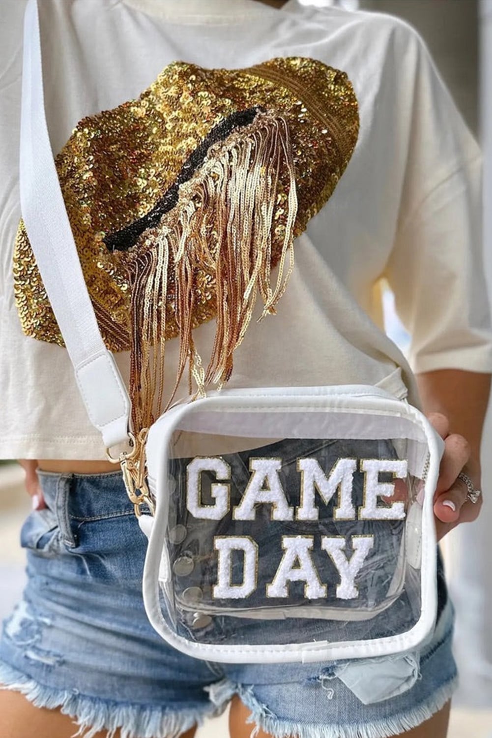 White Clear PVC GAME DAY Summer Fashion Single Shoulder Bag