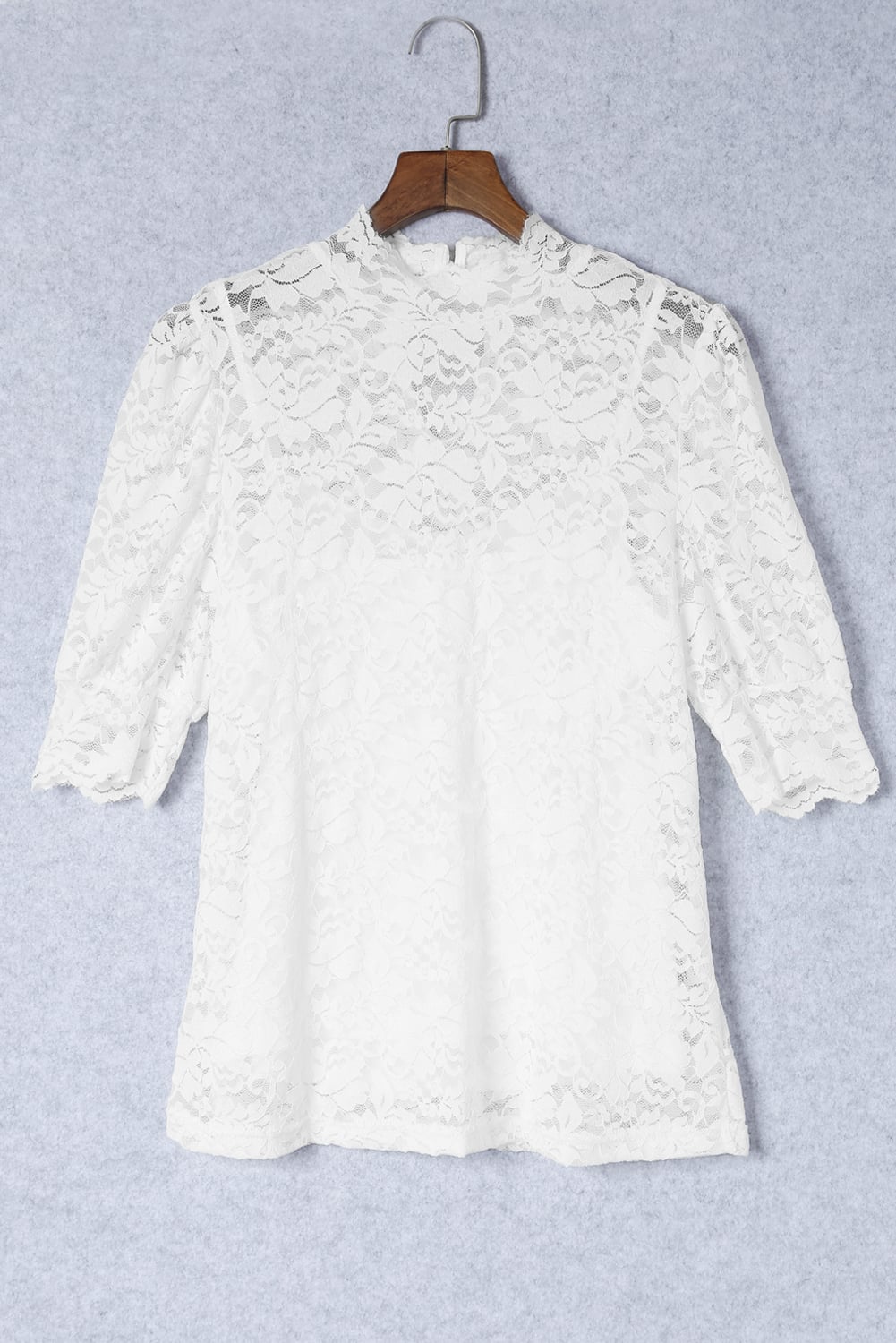 White High Neck Lace Short Sleeve Blouse