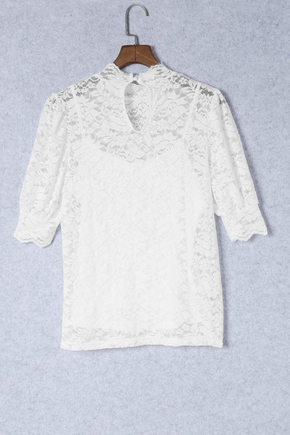 White High Neck Lace Short Sleeve Blouse