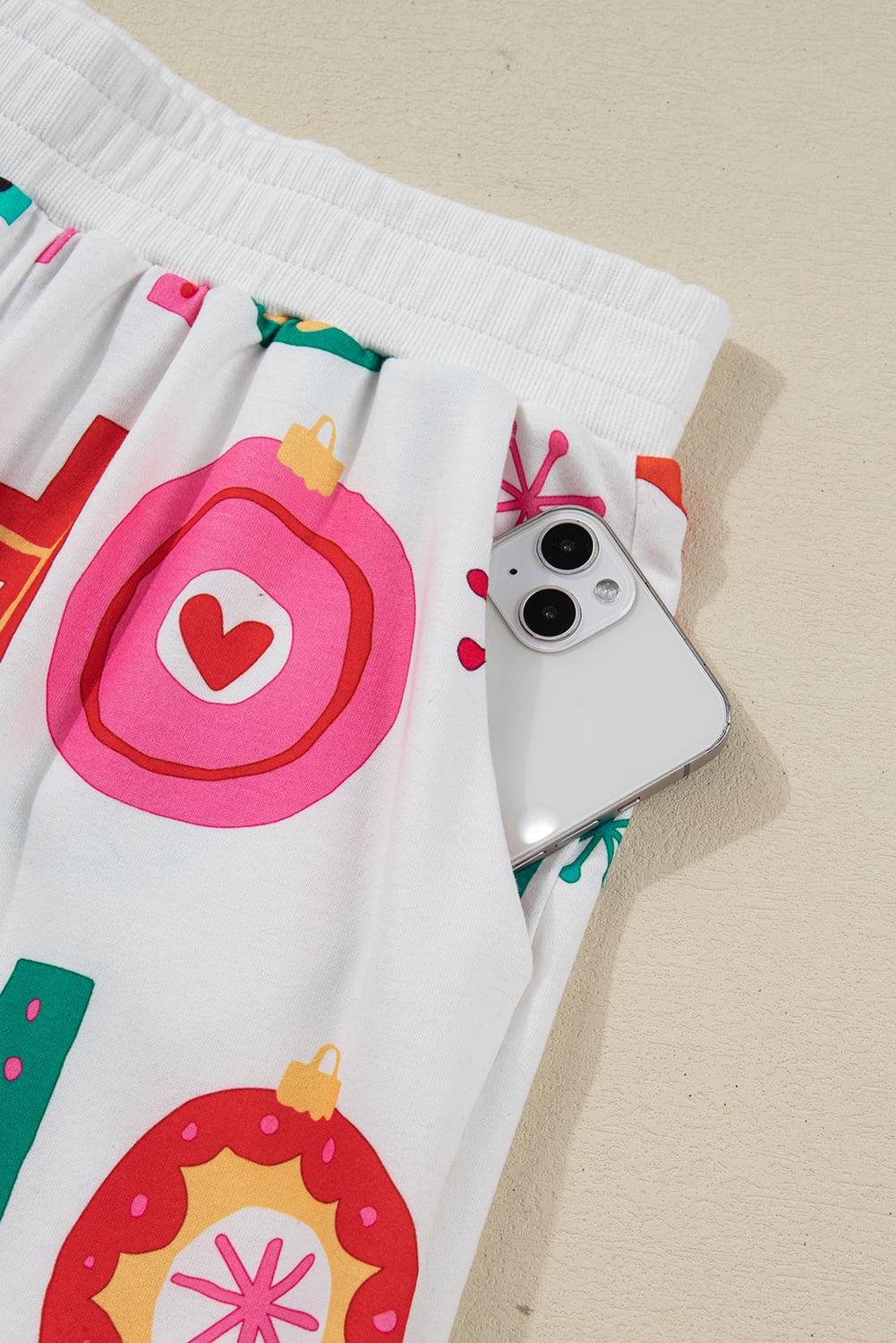 White Ho Ho Ho Christmas Fashion Print 2pcs Lounge Short Set