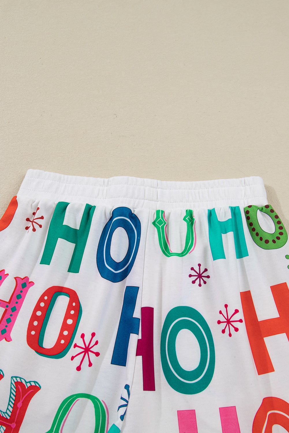 White Ho Ho Ho Christmas Fashion Print 2pcs Lounge Short Set
