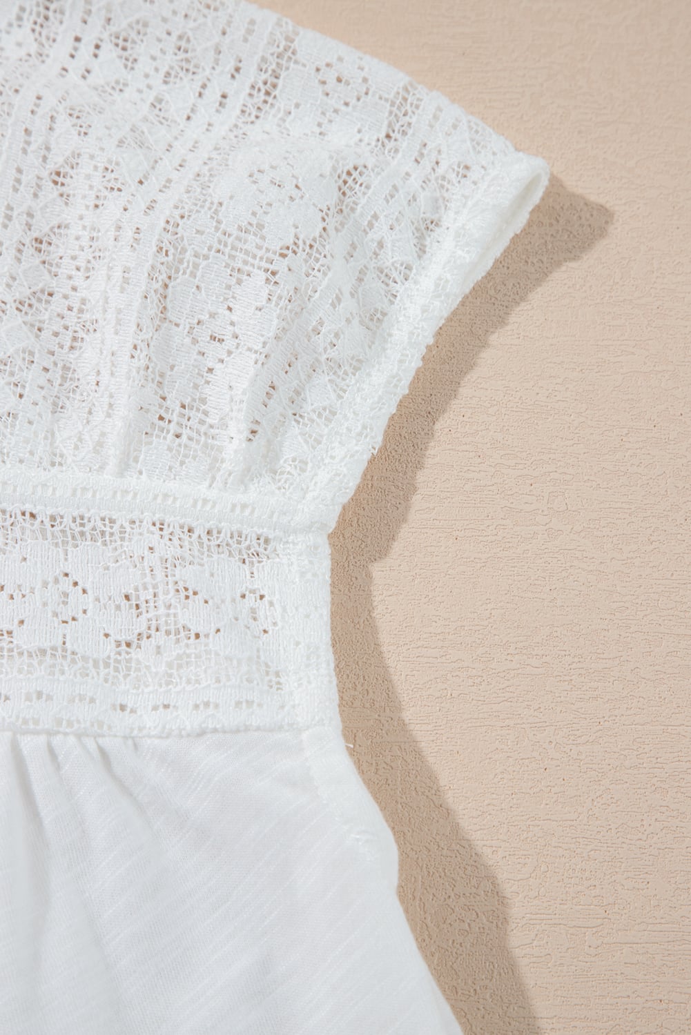 White Hollowed Lace Patchwork Square Neck Short Sleeve Blouse