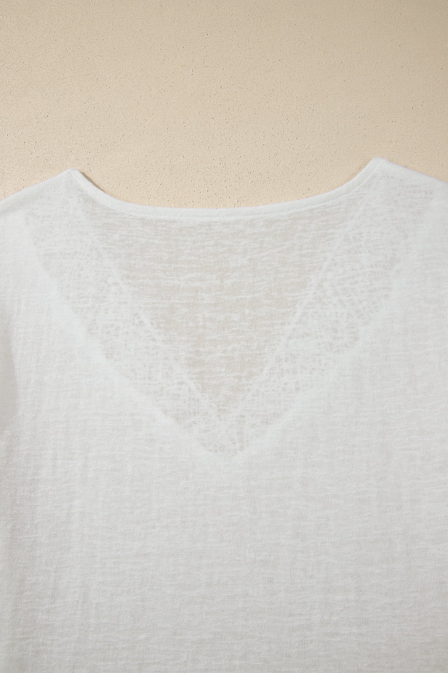 White Hollowed Lace Splicing V Neck T Shirt