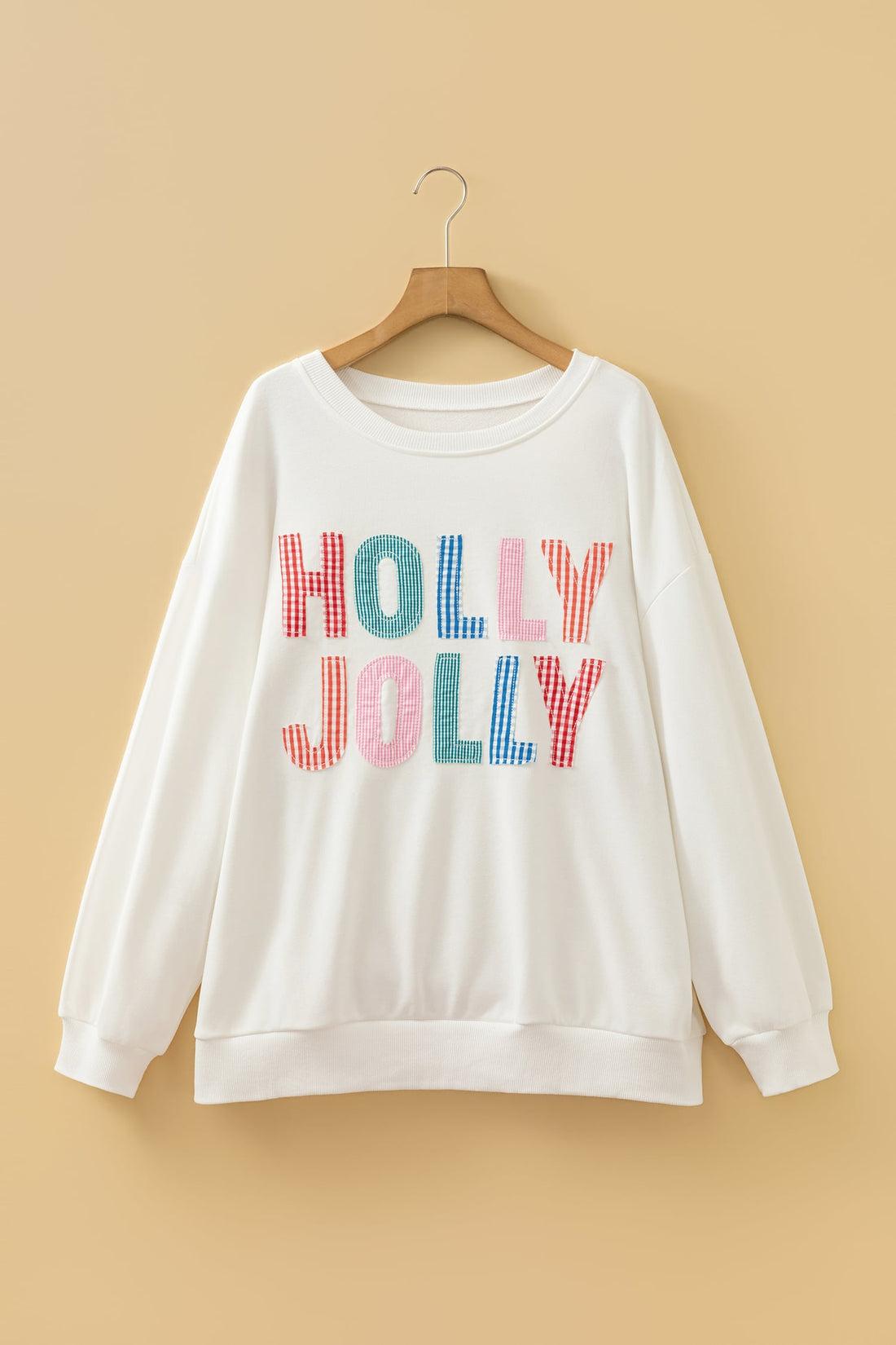 White HOLLY JOLLY Gingham Letter Graphic Plus Size Christmas Sweatshirt