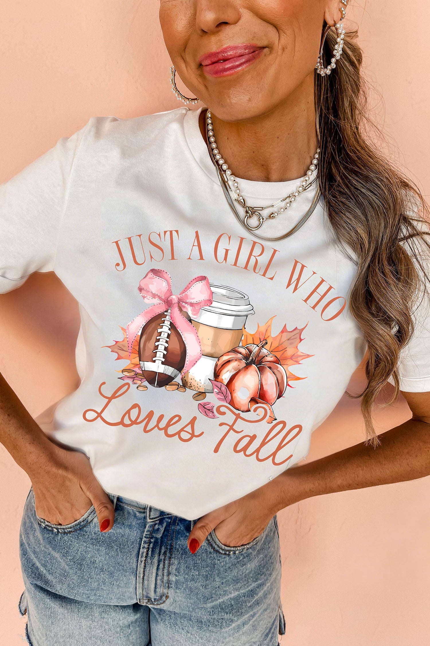 White JUST A GIRL WHO Loves Fall Graphic Casual Tee