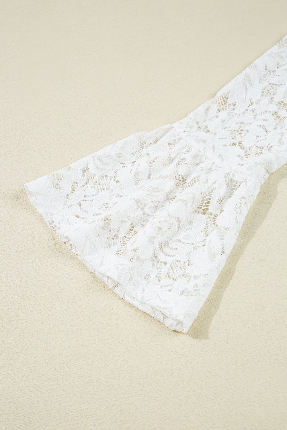 White Lace Crochet Bell Sleeve Mock Neck Blouse