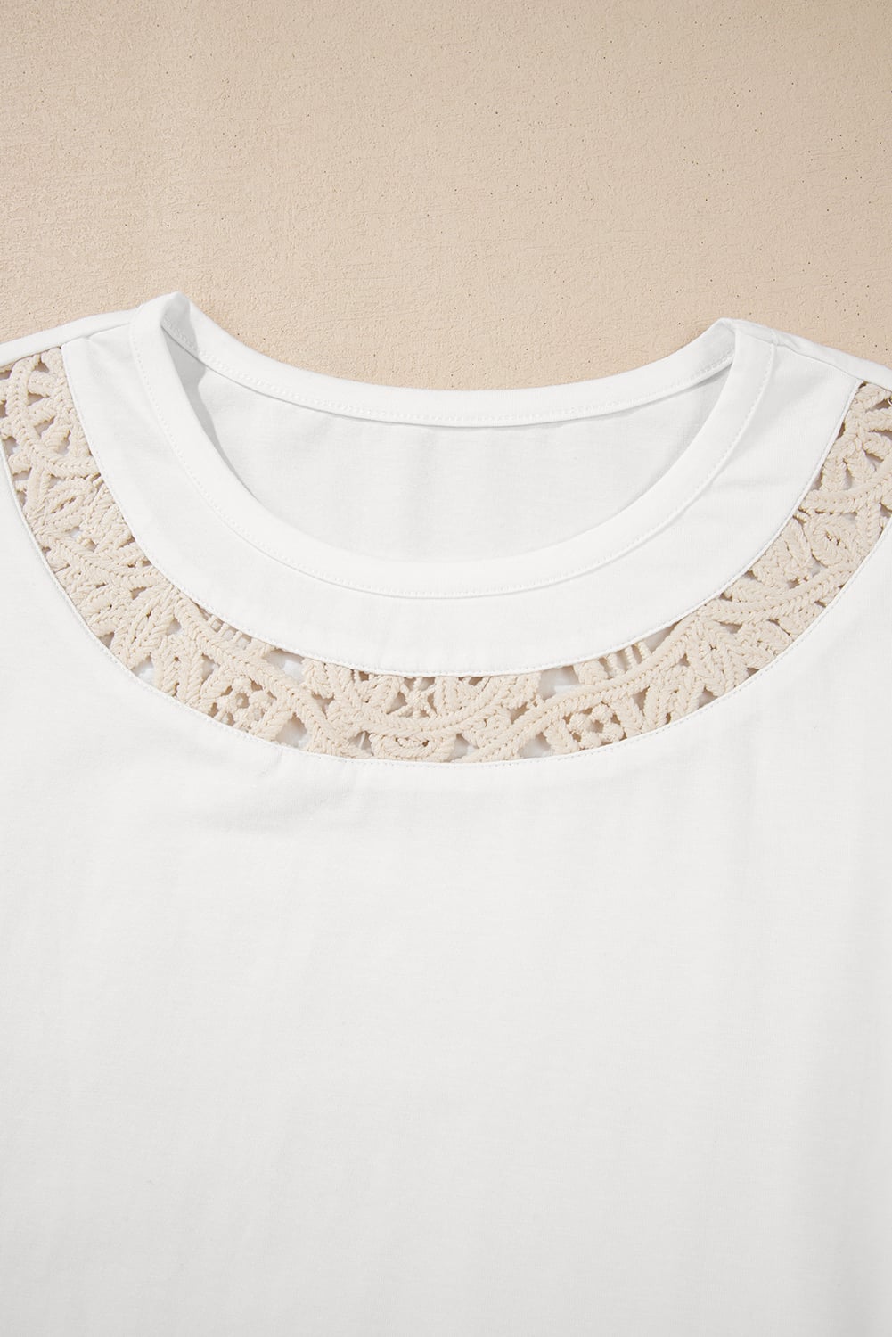 White Lace Crochet Crew Neck Casual T Shirt
