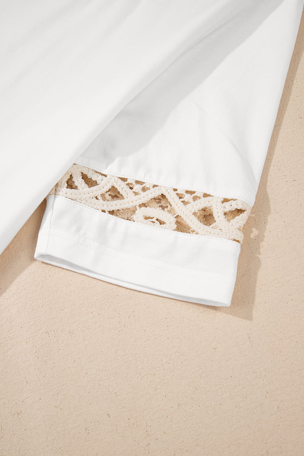 White Lace Crochet Crew Neck Casual T Shirt