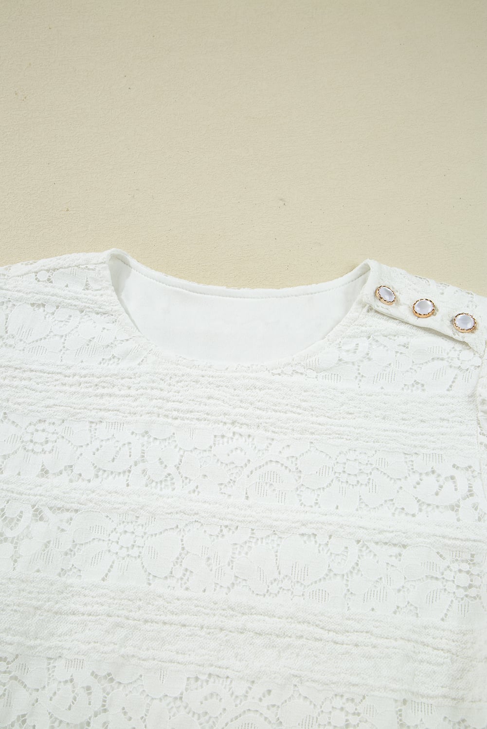 White Lace Crochet Round Neck Puff Sleeve Shift Mini Dress