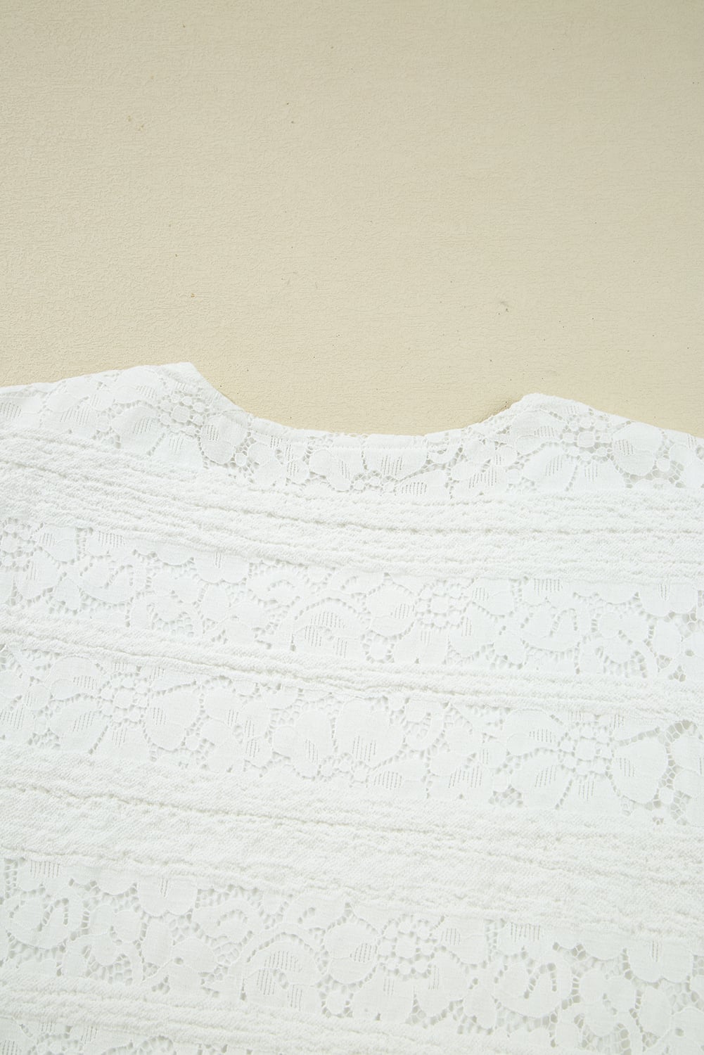 White Lace Crochet Round Neck Puff Sleeve Shift Mini Dress
