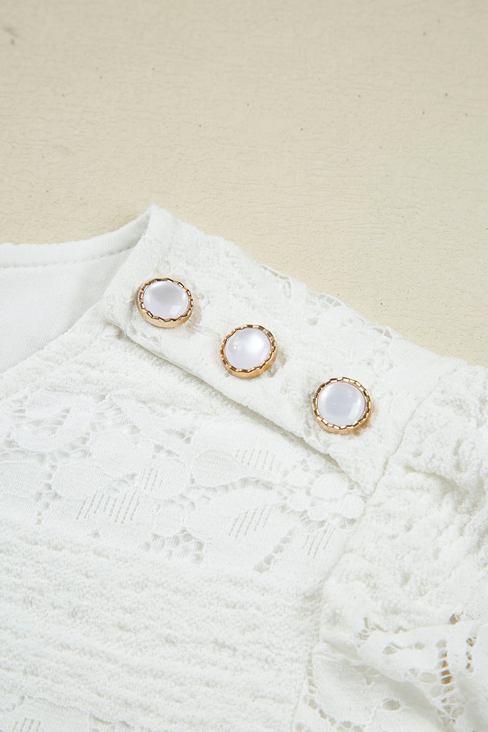 White Lace Crochet Round Neck Puff Sleeve Shift Mini Dress