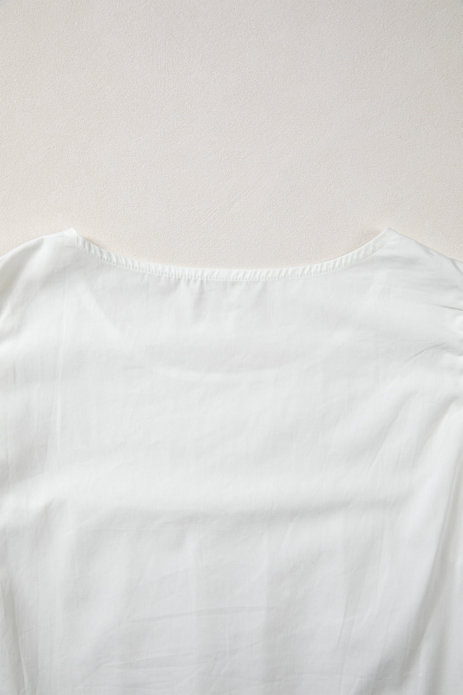 White Lace Detail Flutter Sleeve Pleated Round Neck Blouse