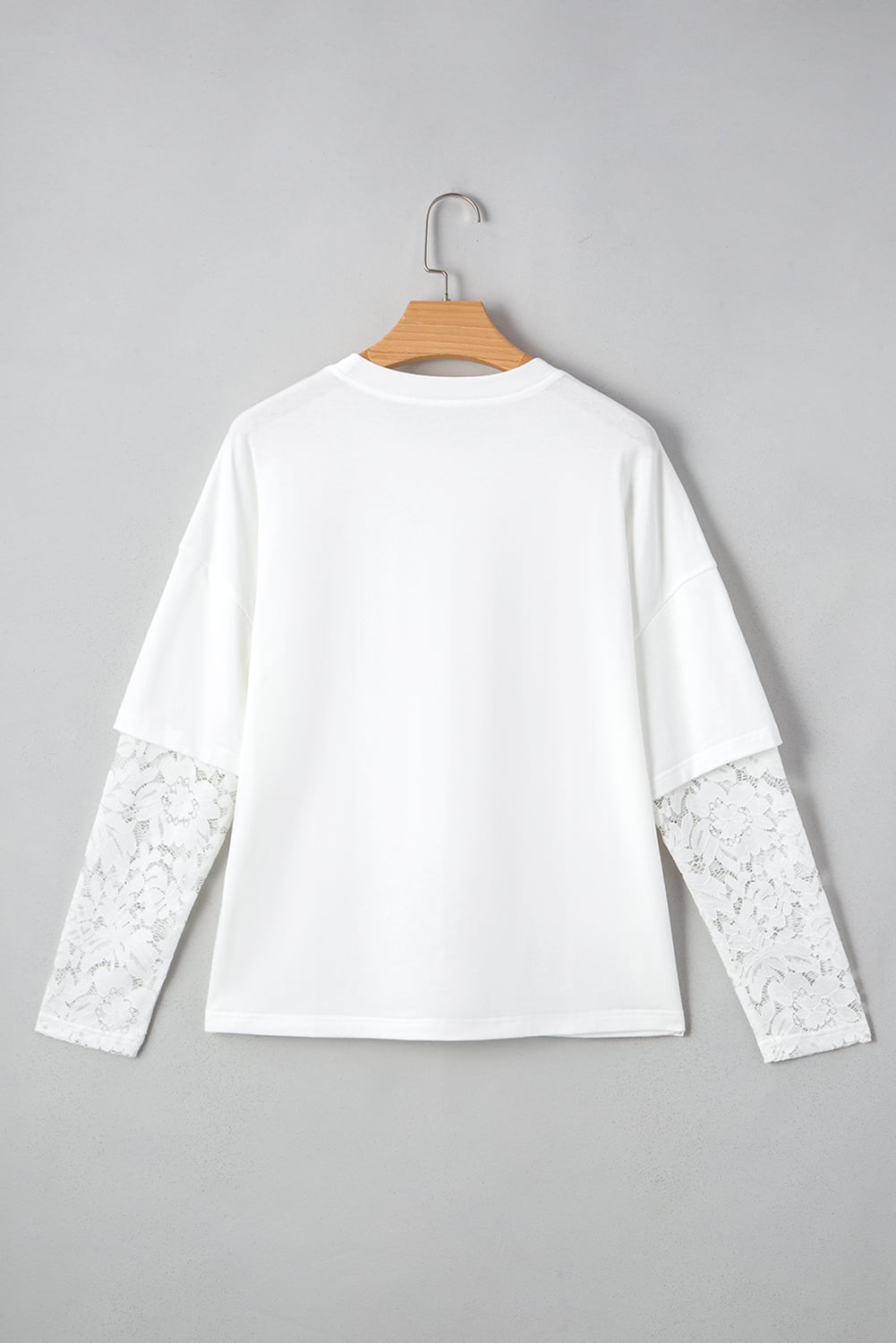 White Lace Long Sleeve Insert Drop Shoulder Tee