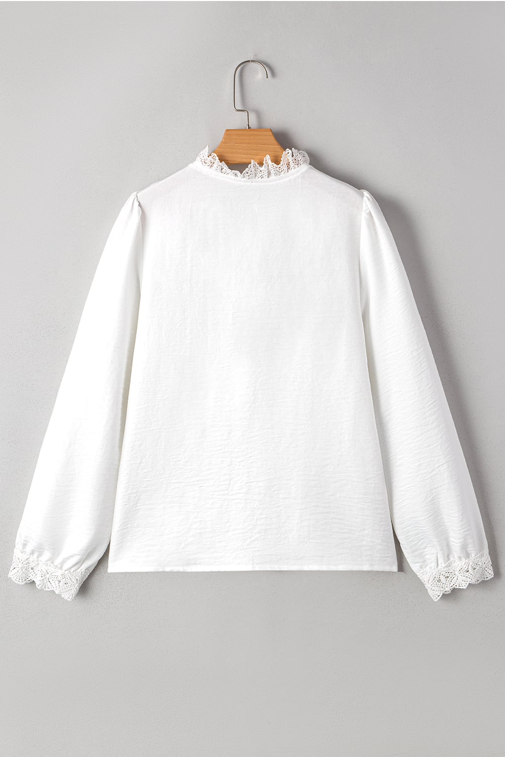 White Lace Patchwork Buttoned Stand Neck Loose Shirt
