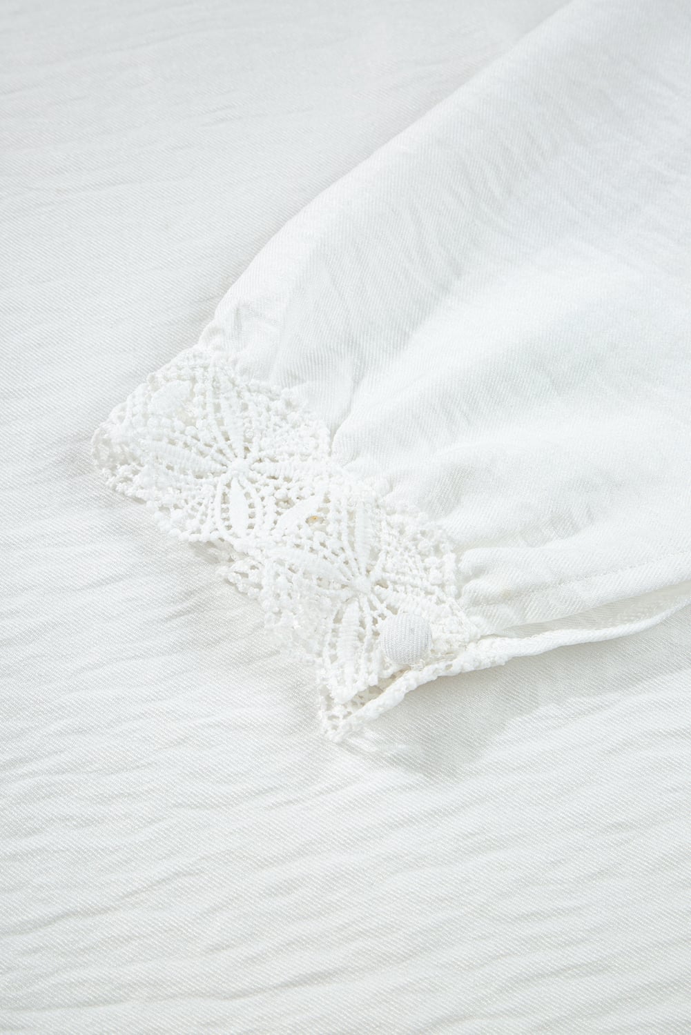 White Lace Patchwork Buttoned Stand Neck Loose Shirt