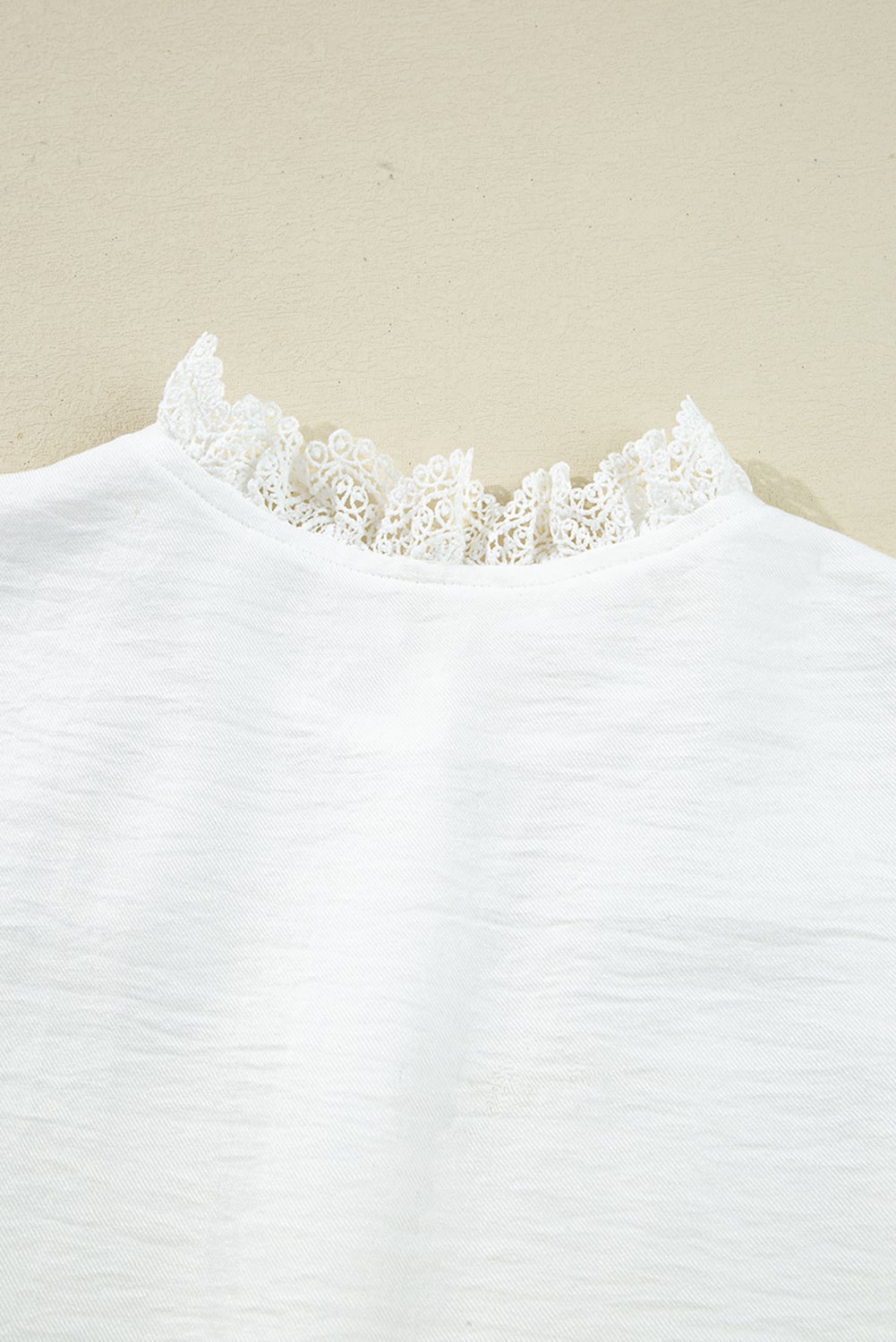 White Lace Patchwork Buttoned Stand Neck Loose Shirt