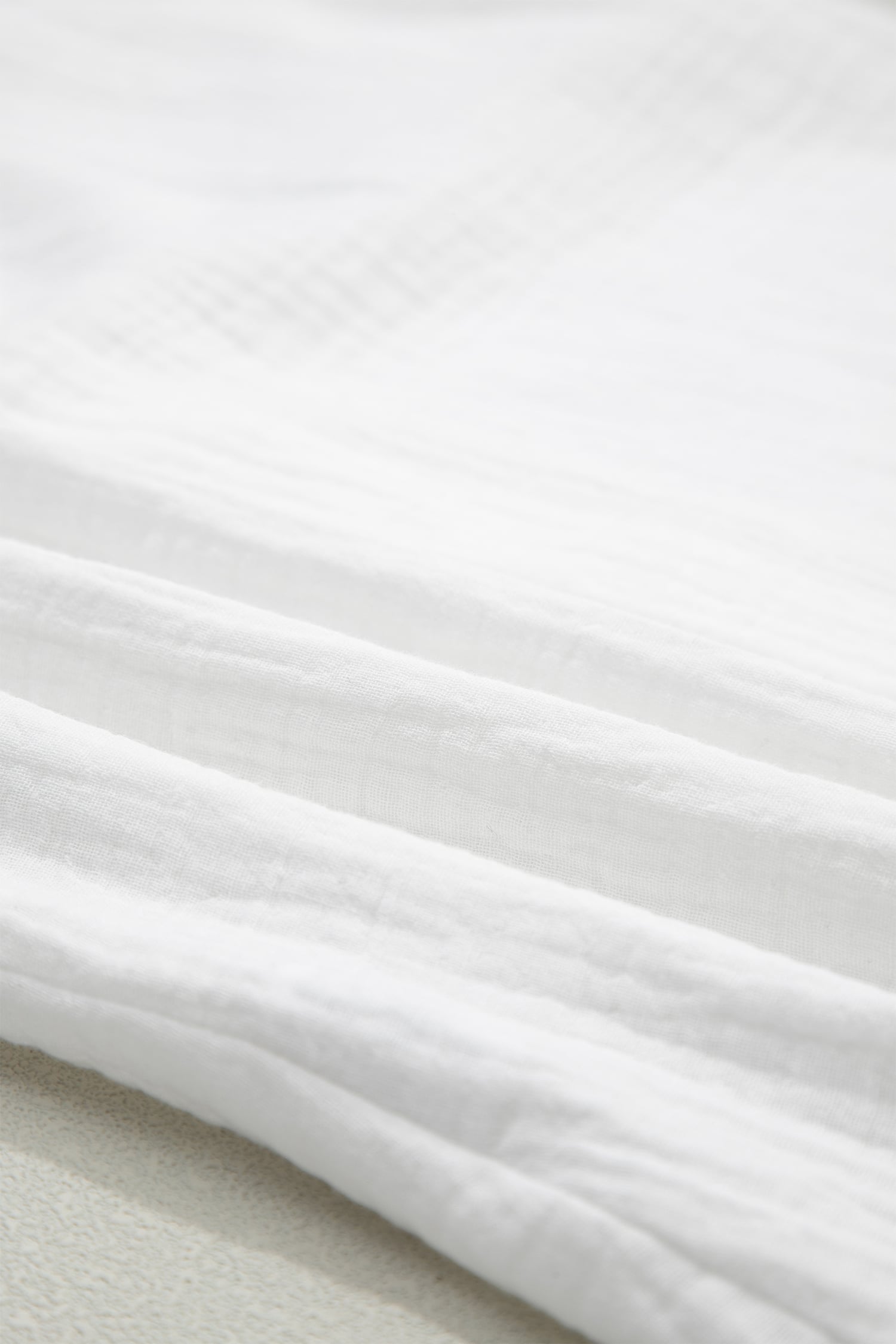 White Lace Trim Cuffed Short Sleeve Textured Shirt