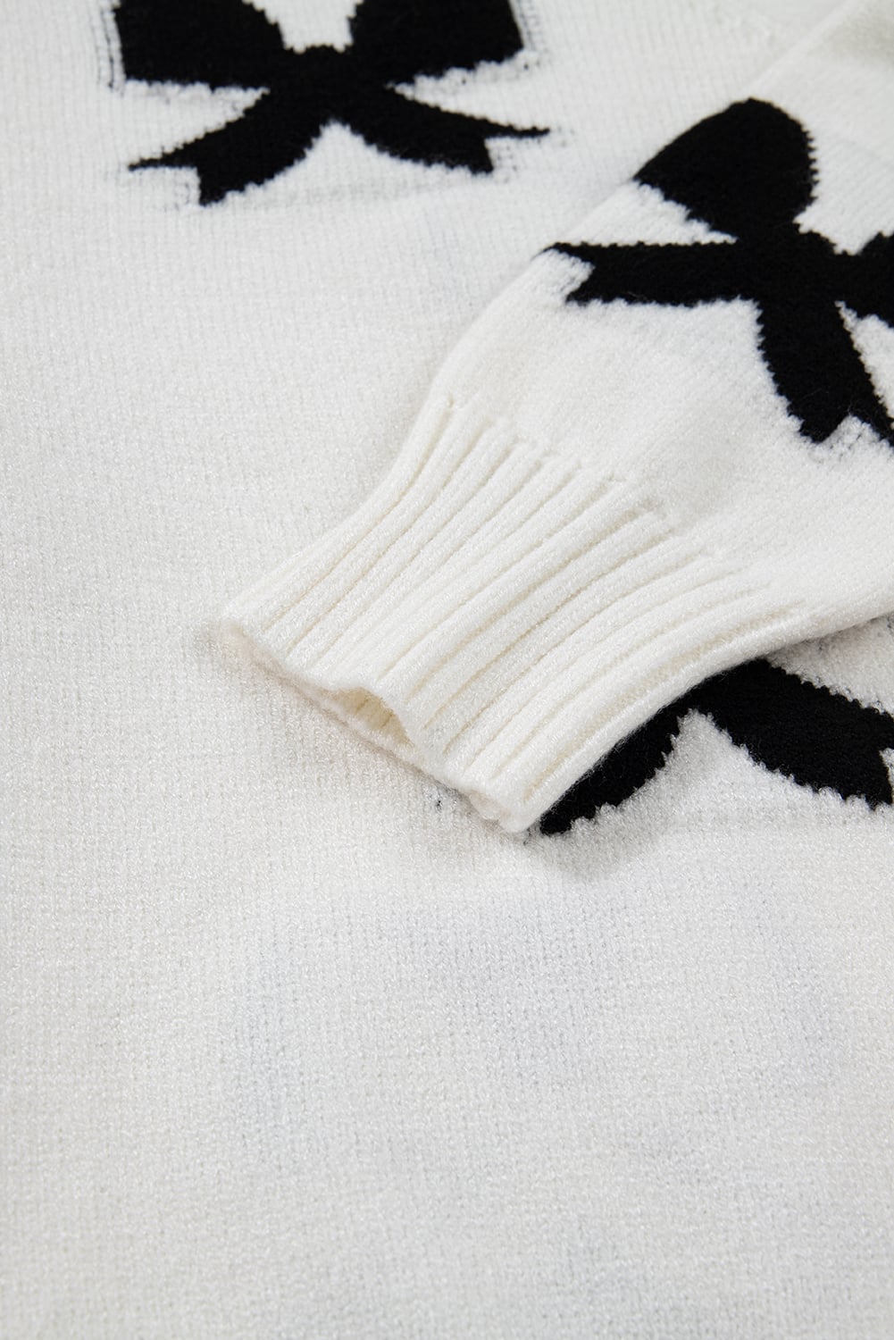 White Lace-up Bow Pattern Sweater Cardigan