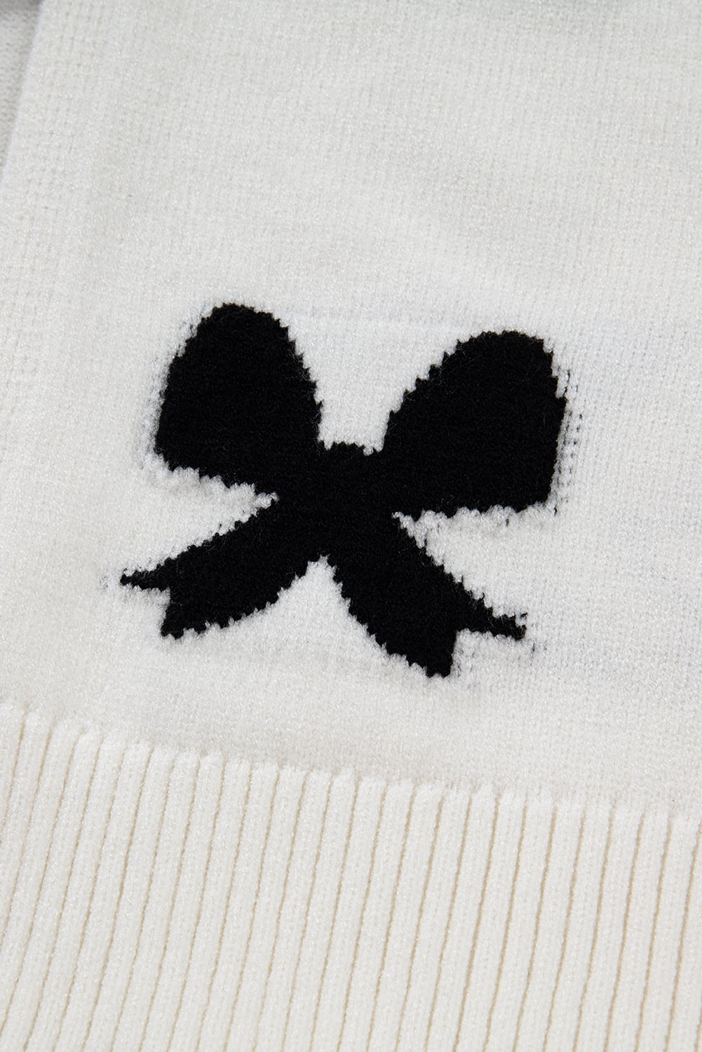 White Lace-up Bow Pattern Sweater Cardigan