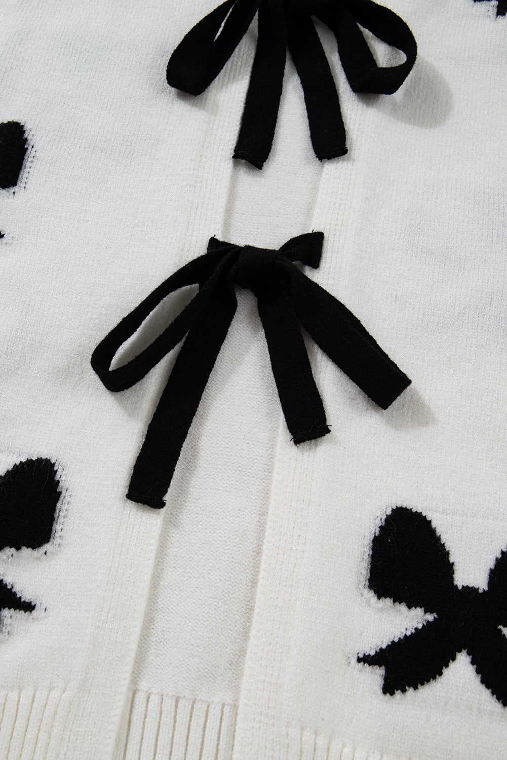 White Lace-up Bow Pattern Sweater Cardigan