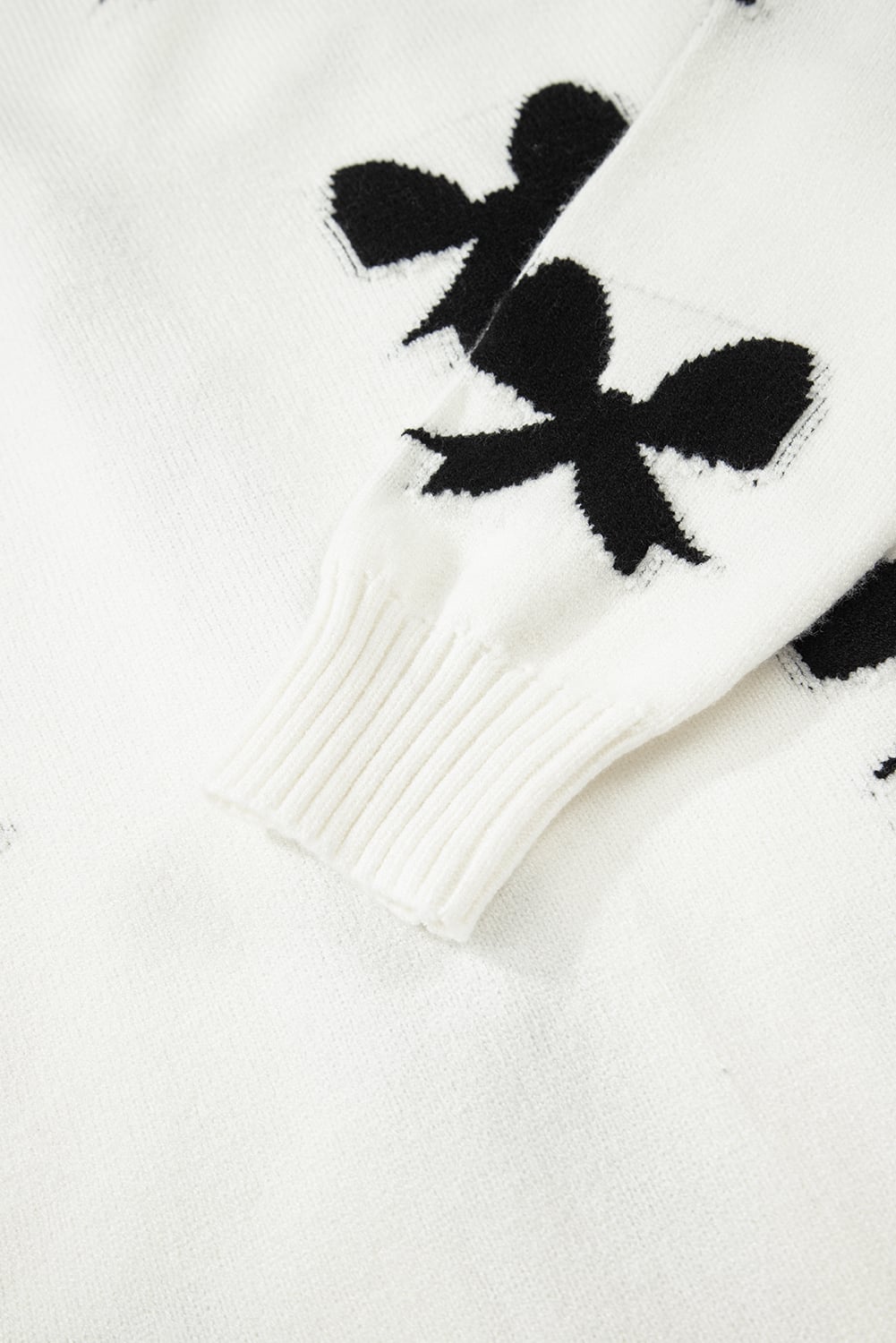 White Lace-up Bow Pattern Sweater Cardigan