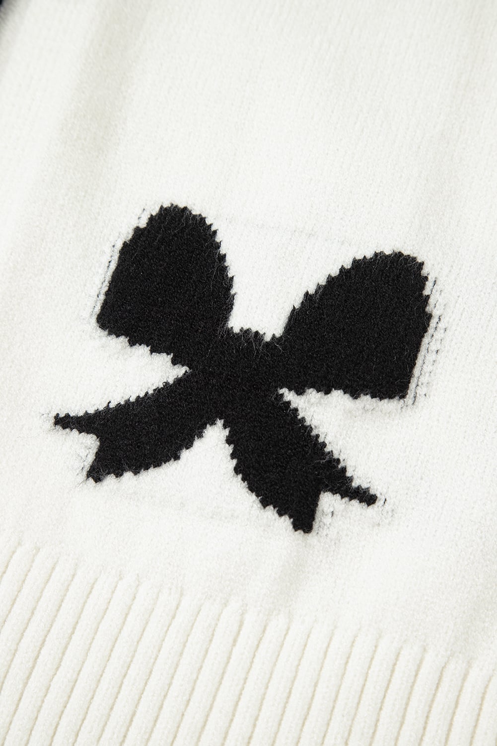 White Lace-up Bow Pattern Sweater Cardigan