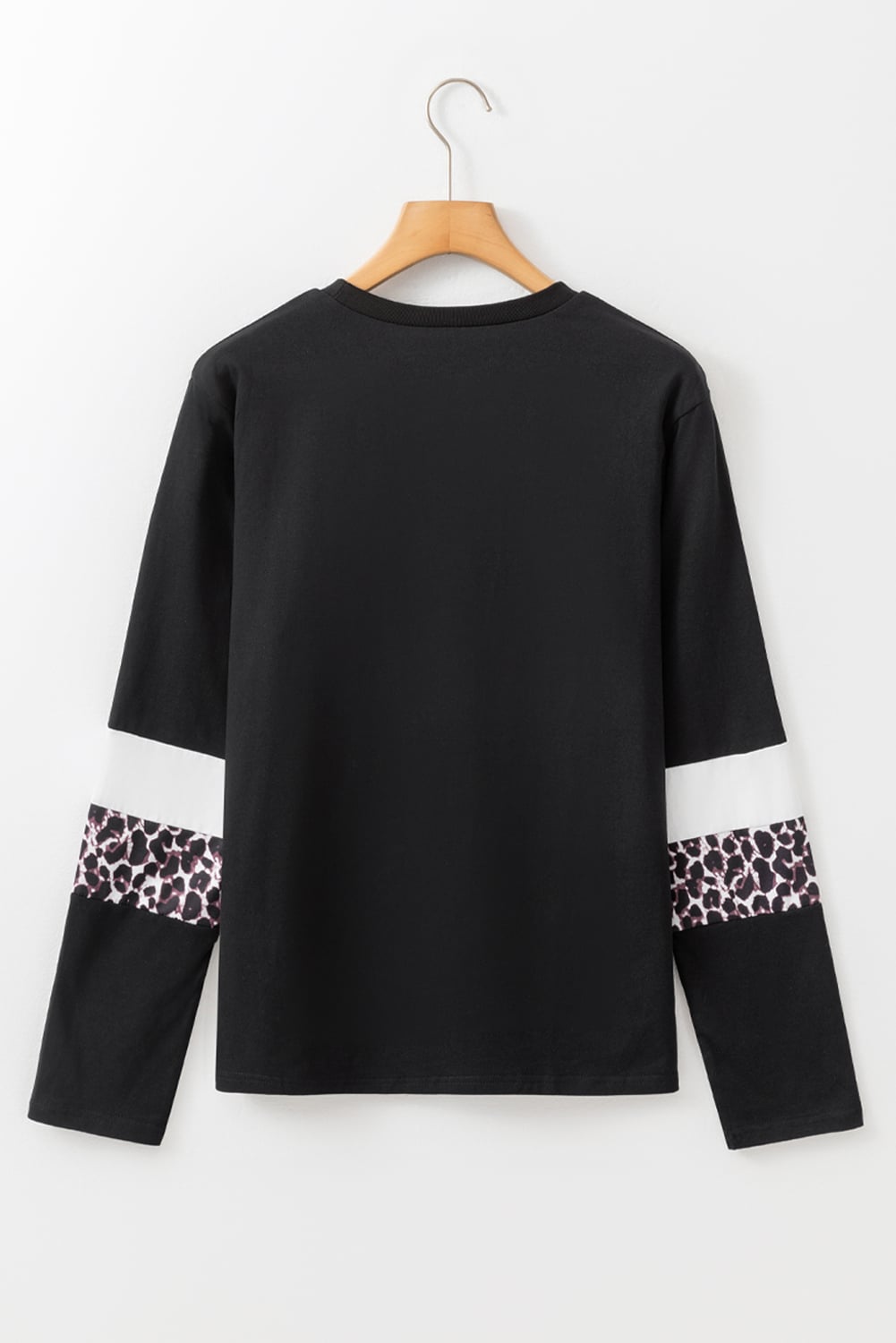 White Leopard Colorblock Patchwork Crew Neck Long Sleeve Tee