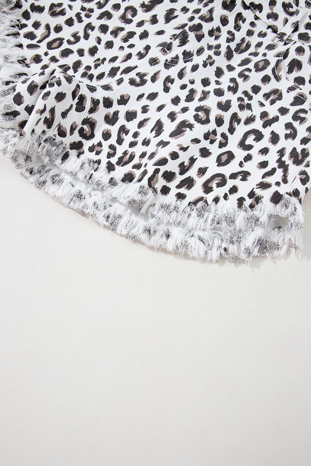 White Leopard Frayed Hem Denim Shorts
