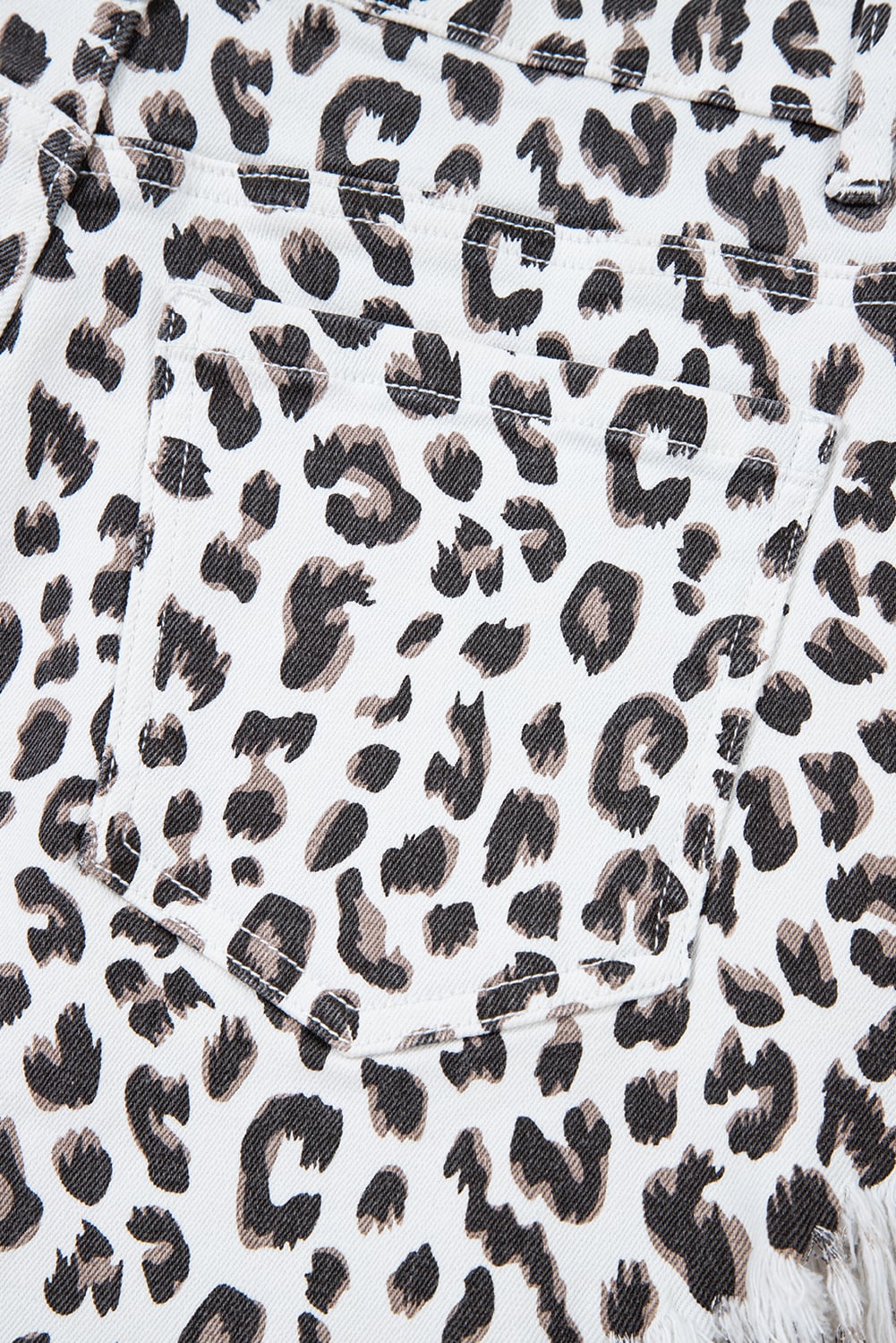 White Leopard Frayed Hem Denim Shorts