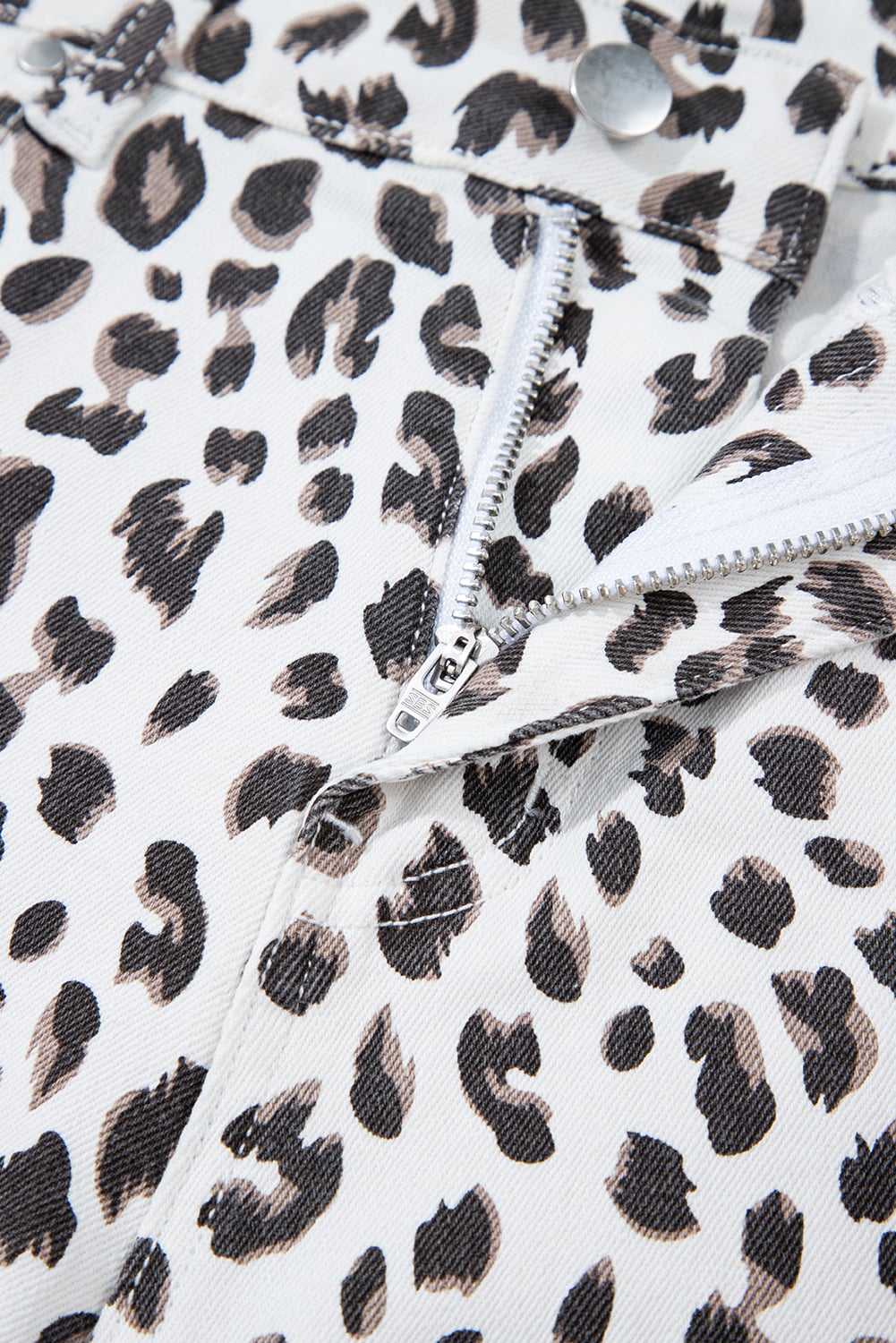 White Leopard Frayed Hem Denim Shorts